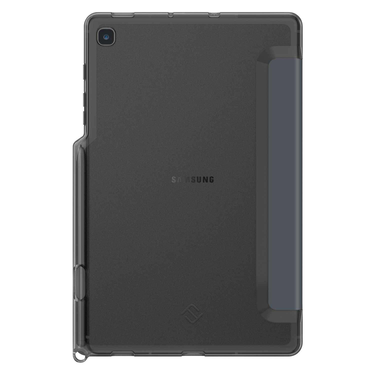 Dunkelgraues Tablet mit Stifthalter und Samsung-Logo.