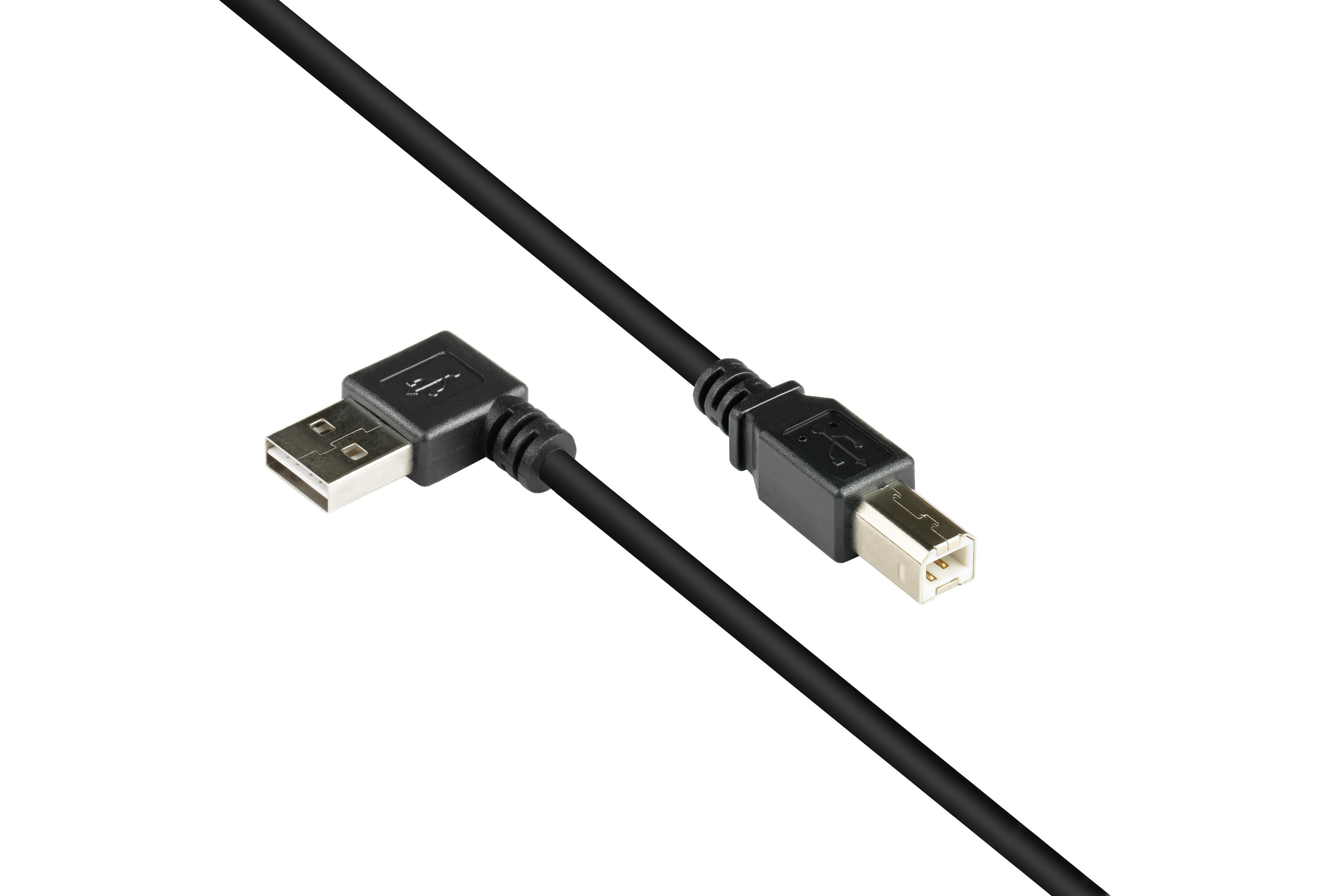 gewinkelt USB Anschlusskabel KABELMEISTER schwarz 2.0 Stecker B, EASY Stecker A an