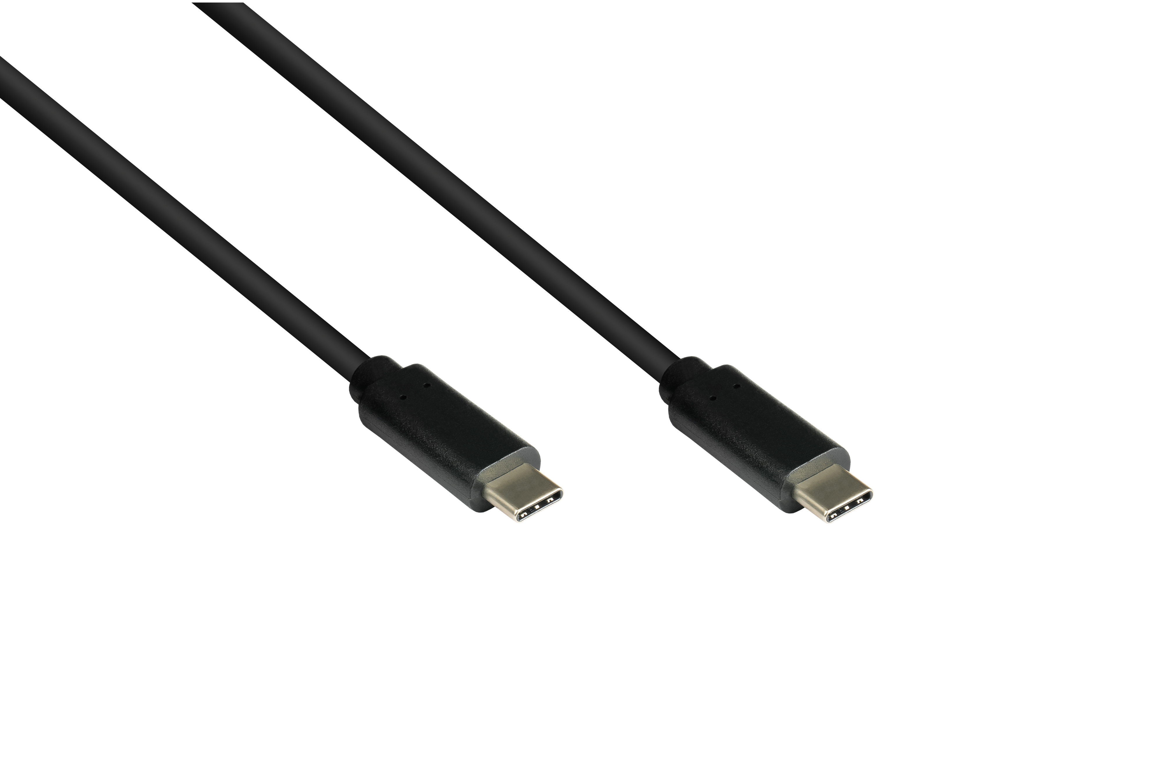 Due cavi USB-C neri. Sfondo bianco.