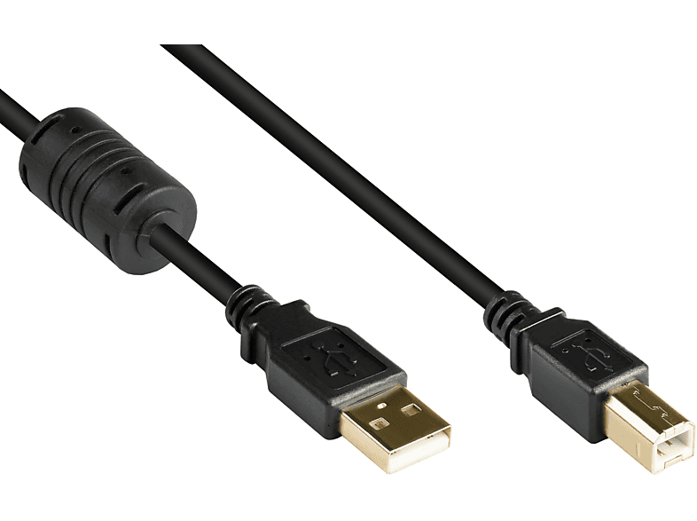 Stecker an B, A Anschlusskabel Ferritkern, USB vergoldet, mit Stecker schwarz 2.0 KABELMEISTER