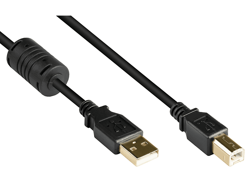 KABELMEISTER USB 2.0 Stecker an schwarz Stecker vergoldet, Ferritkern, mit A B, Anschlusskabel