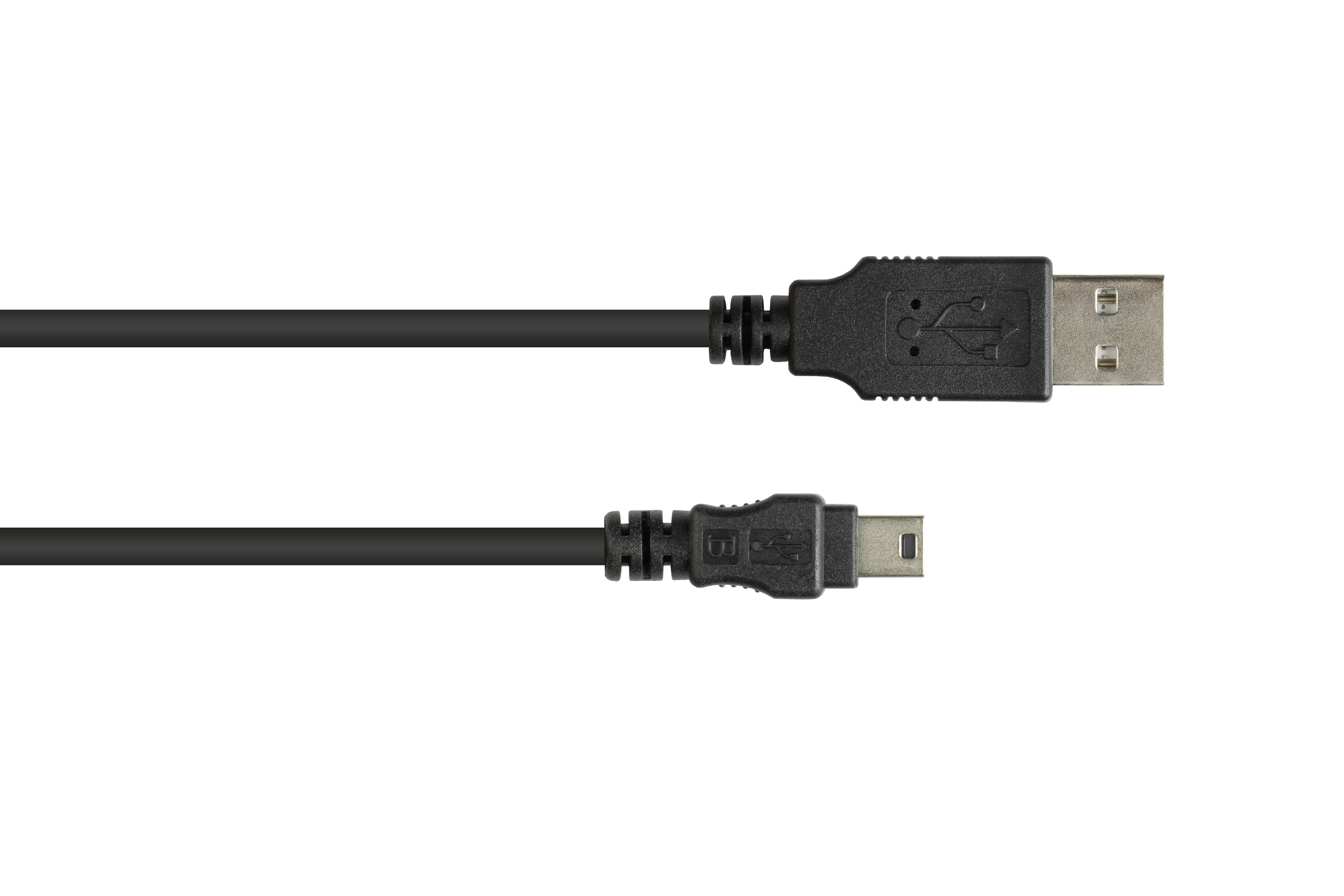 Czarny kabel USB ze złączem USB-A i USB-mini B.