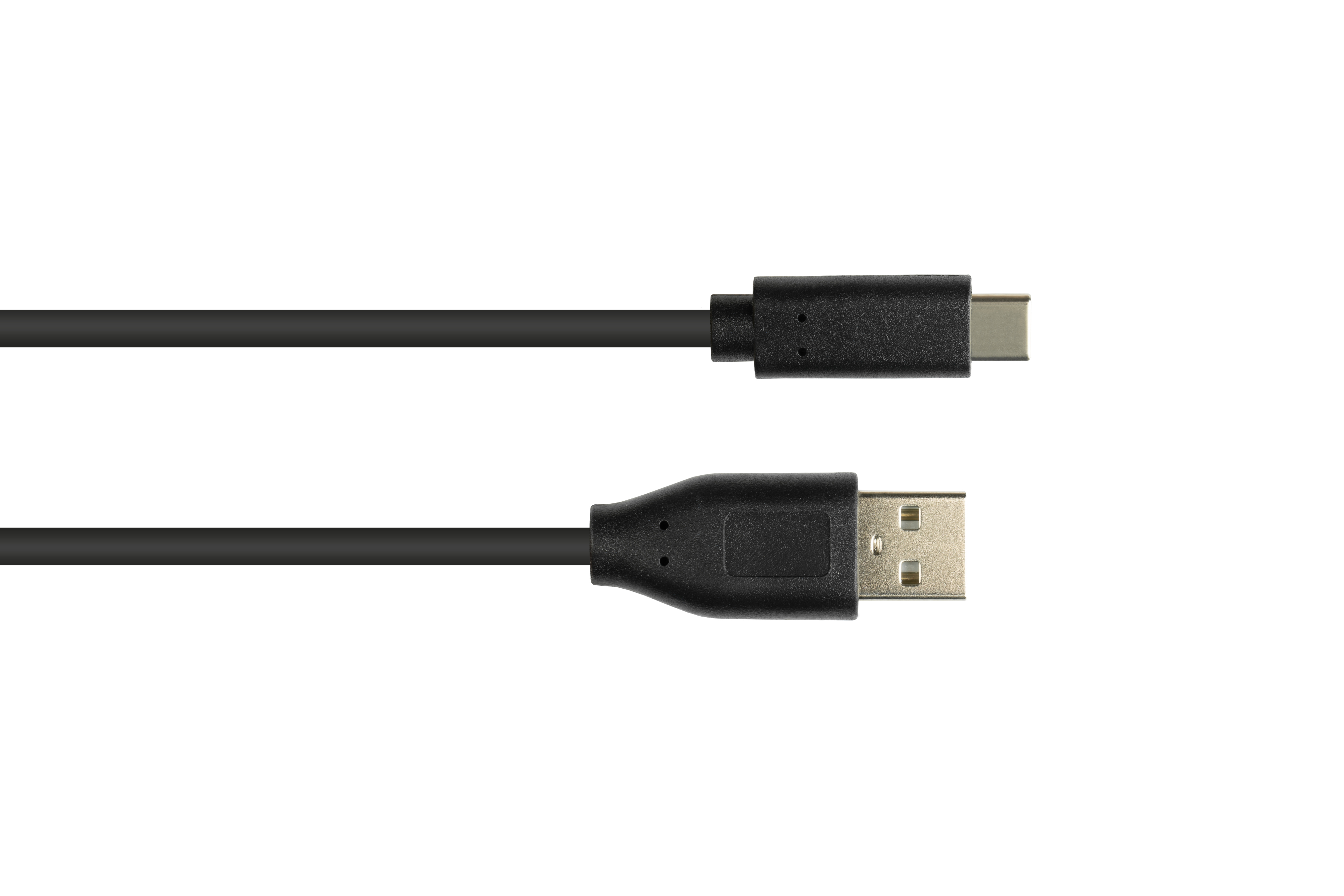 Un cavo nero da USB-C a USB 3.0 su sfondo bianco.