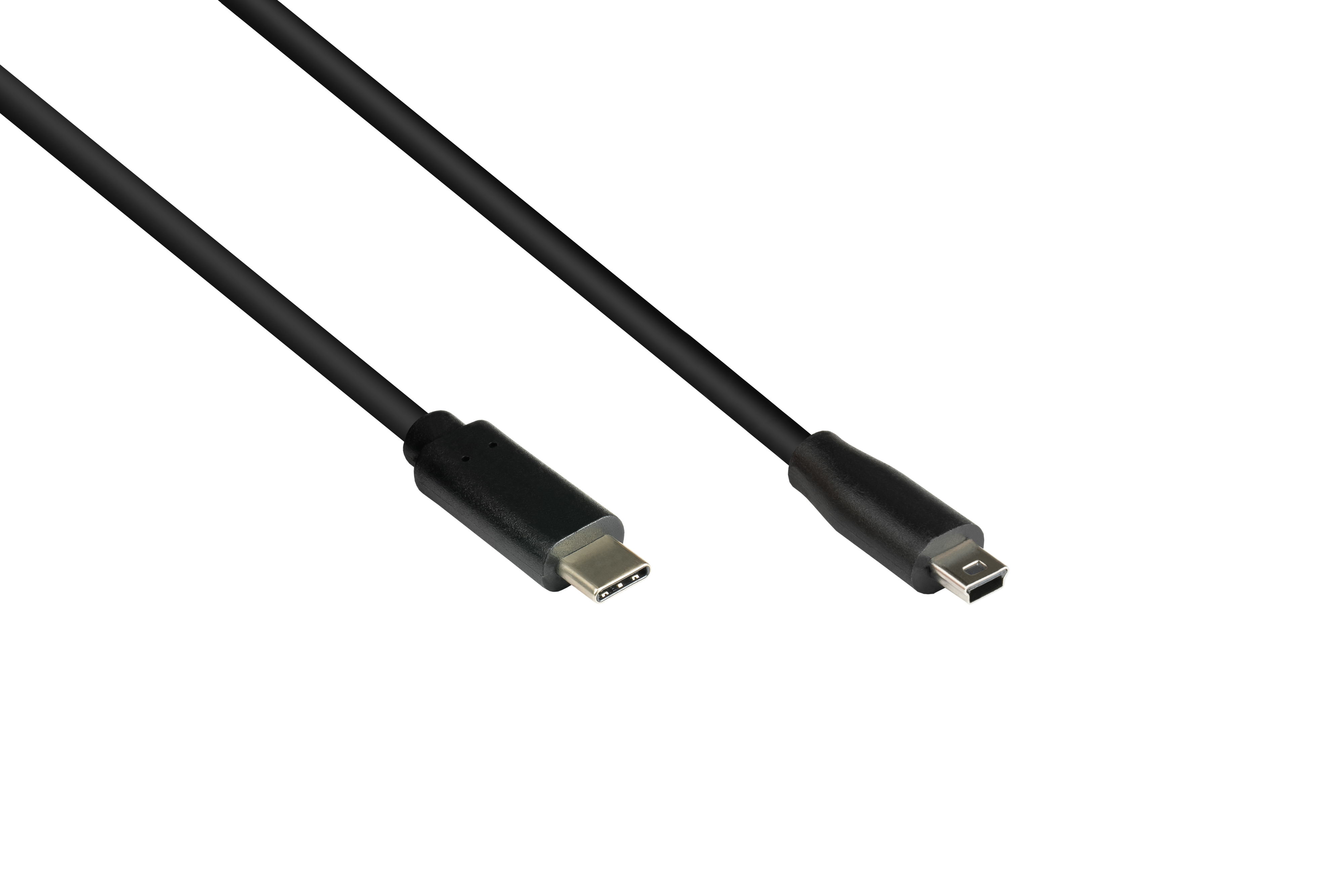 Czarny kabel USB-C do Micro-USB. Złącze USB-C jest większe niż Micro-USB.