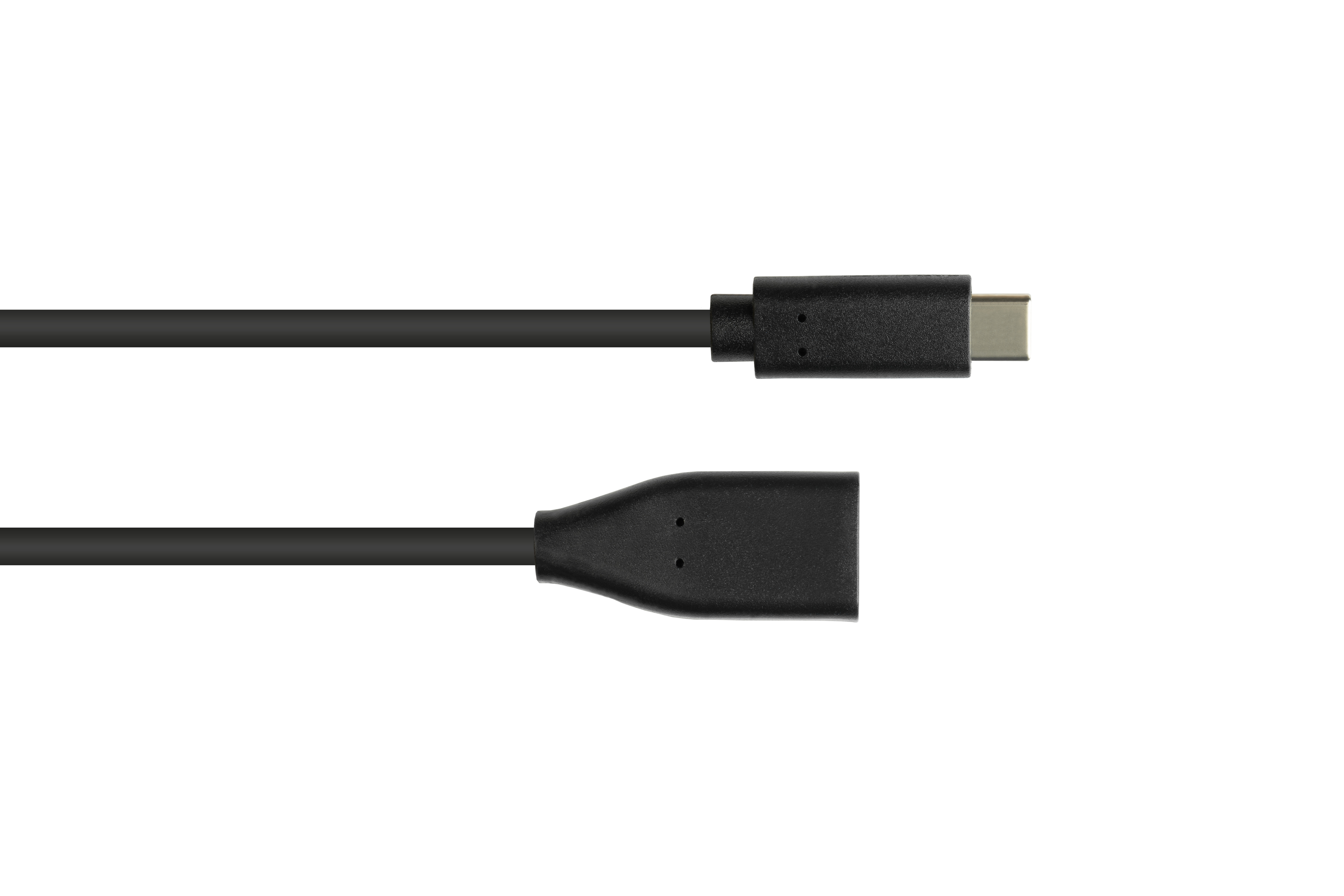 Schwarzes USB-C-Kabel. Der Hintergrund ist weiß.