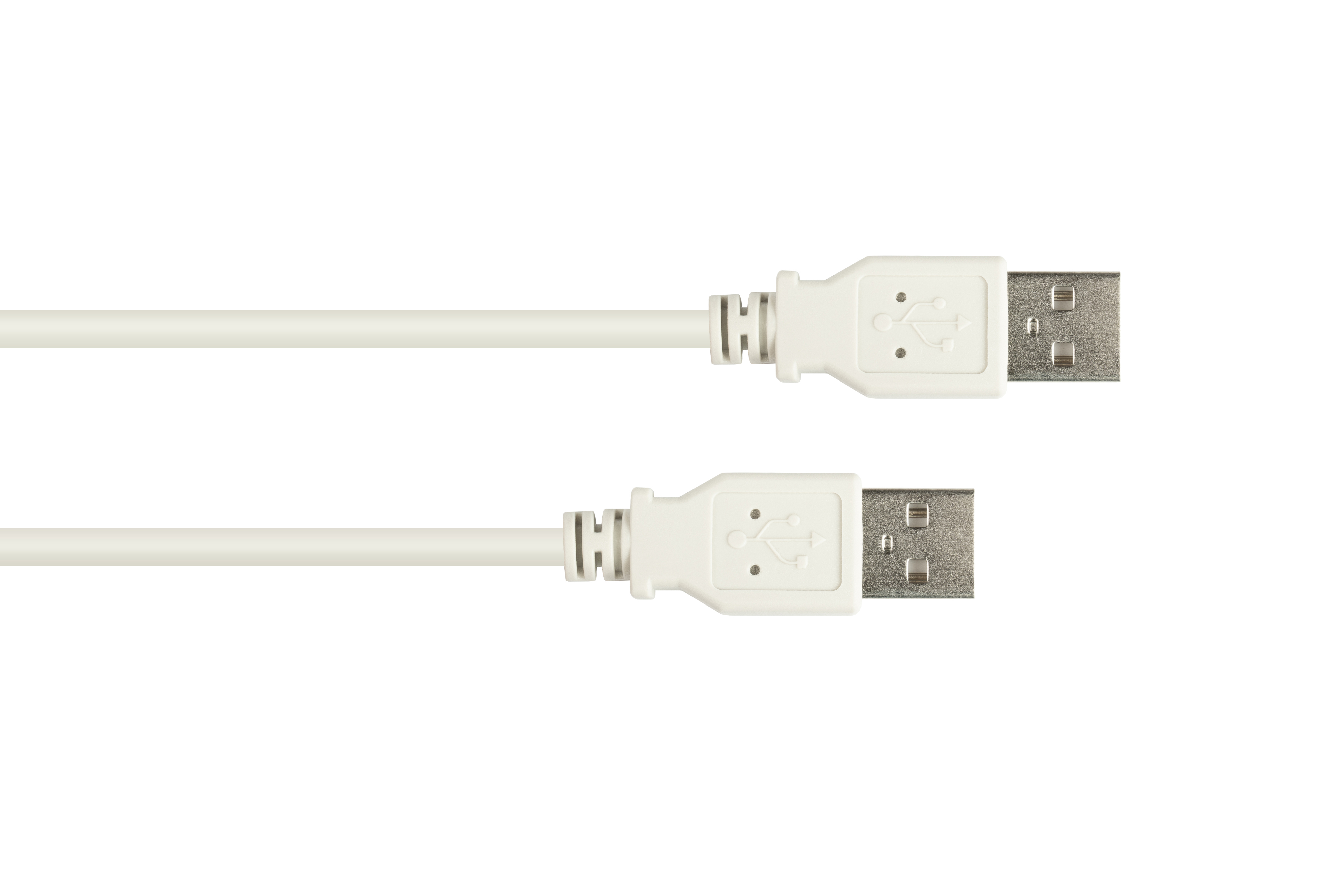 Due cavi USB bianchi. Ogni cavo ha una spina USB ad ogni estremità.