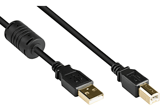 GOOD CONNECTIONS USB 2.0 Stecker A an Stecker B, mit Ferritkern, vergoldet, schwarz Anschlusskabel