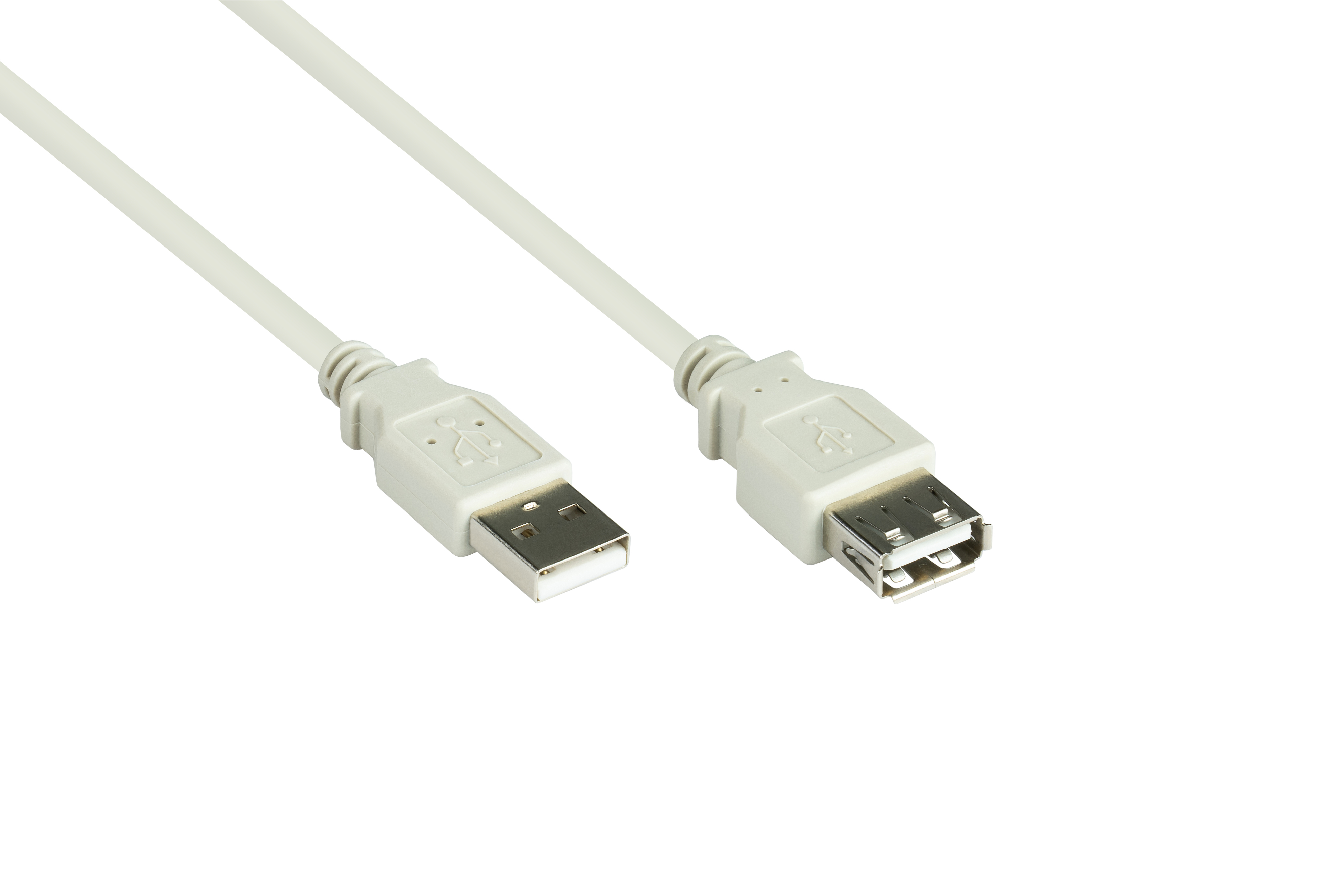 Un cavo USB bianco con connettori USB-A e USB-A, su sfondo bianco.