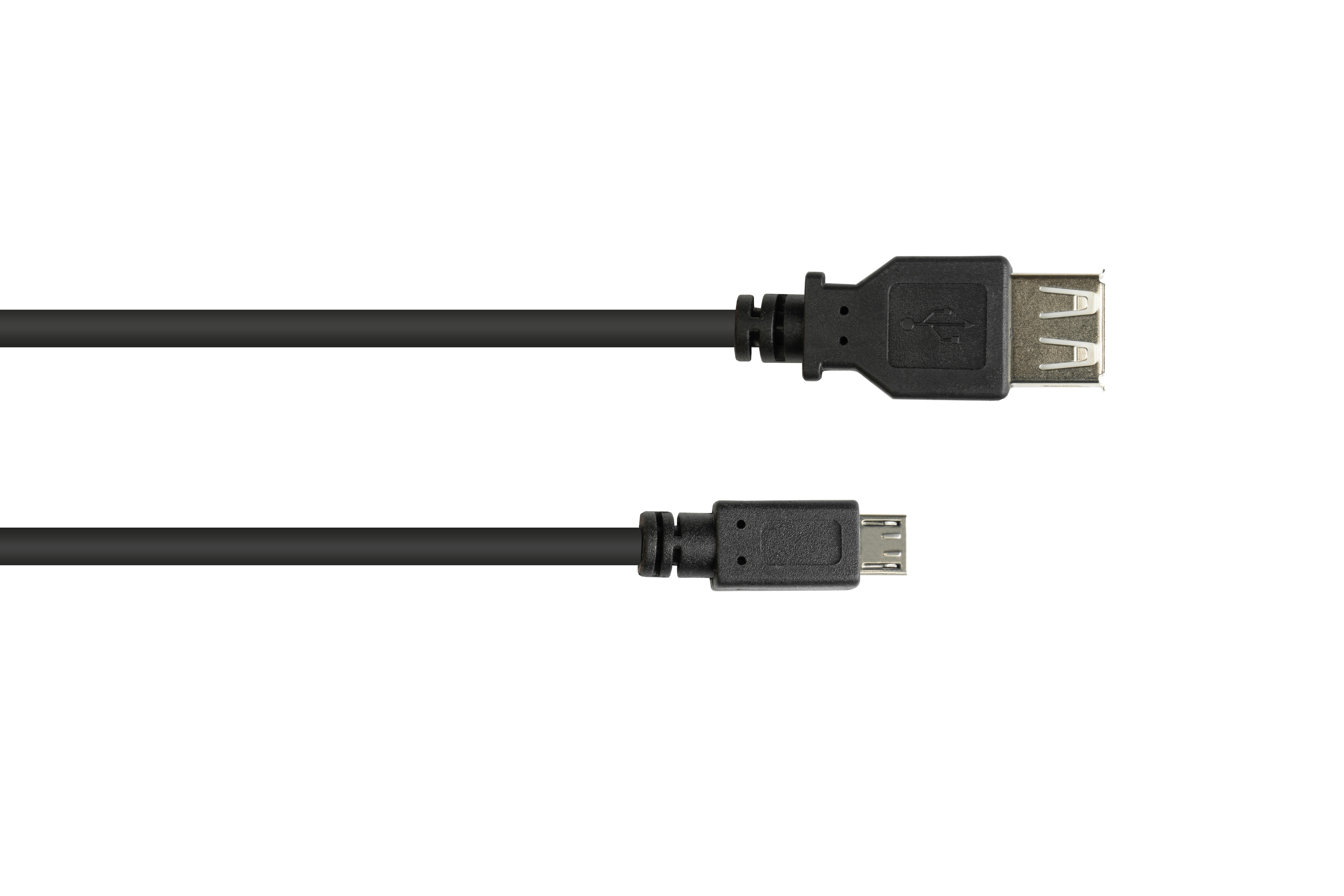 Czarny kabel USB z dwoma złączami. Złącza to USB i micro USB.