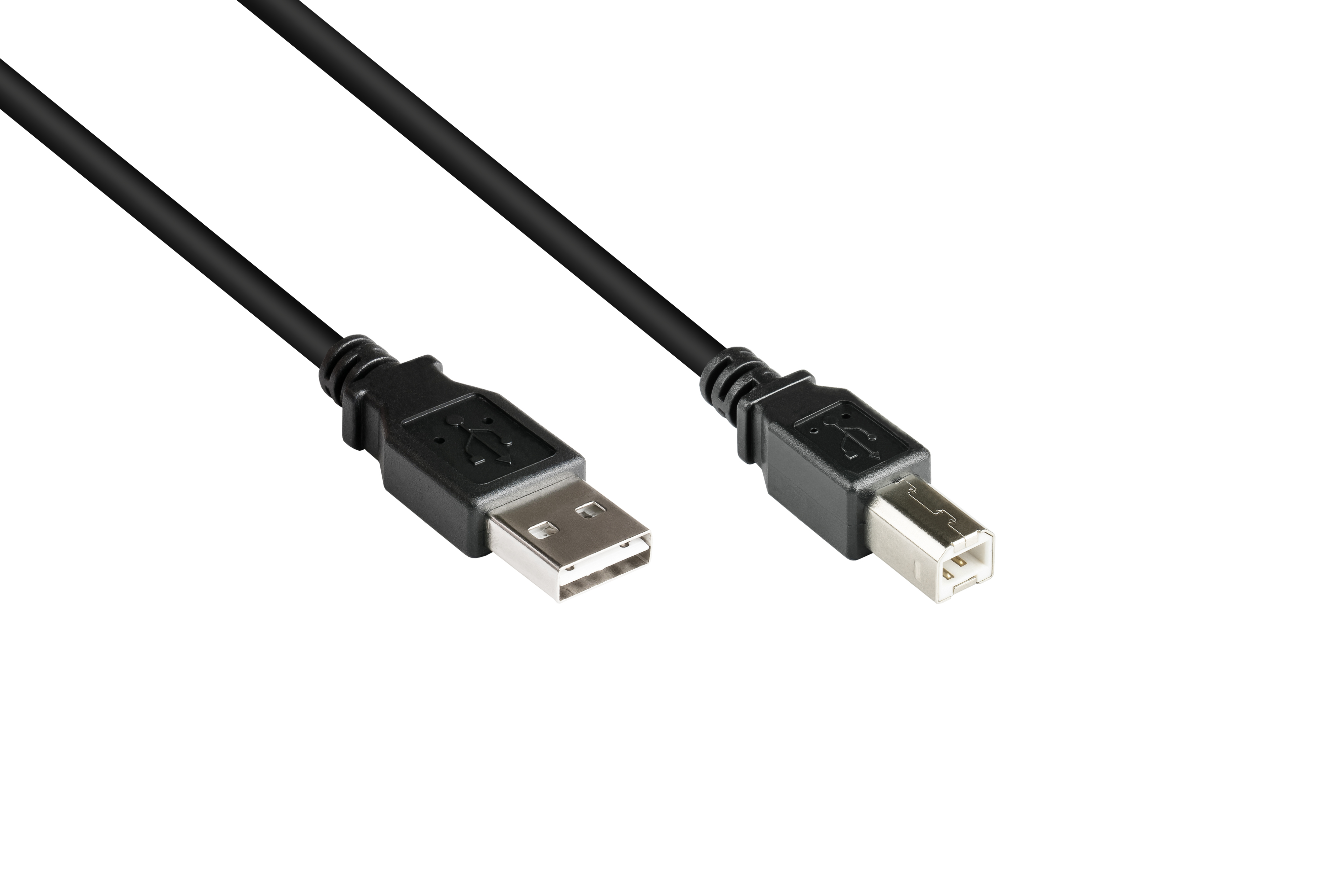 Cavo USB nero con connettori USB-A e USB-B.