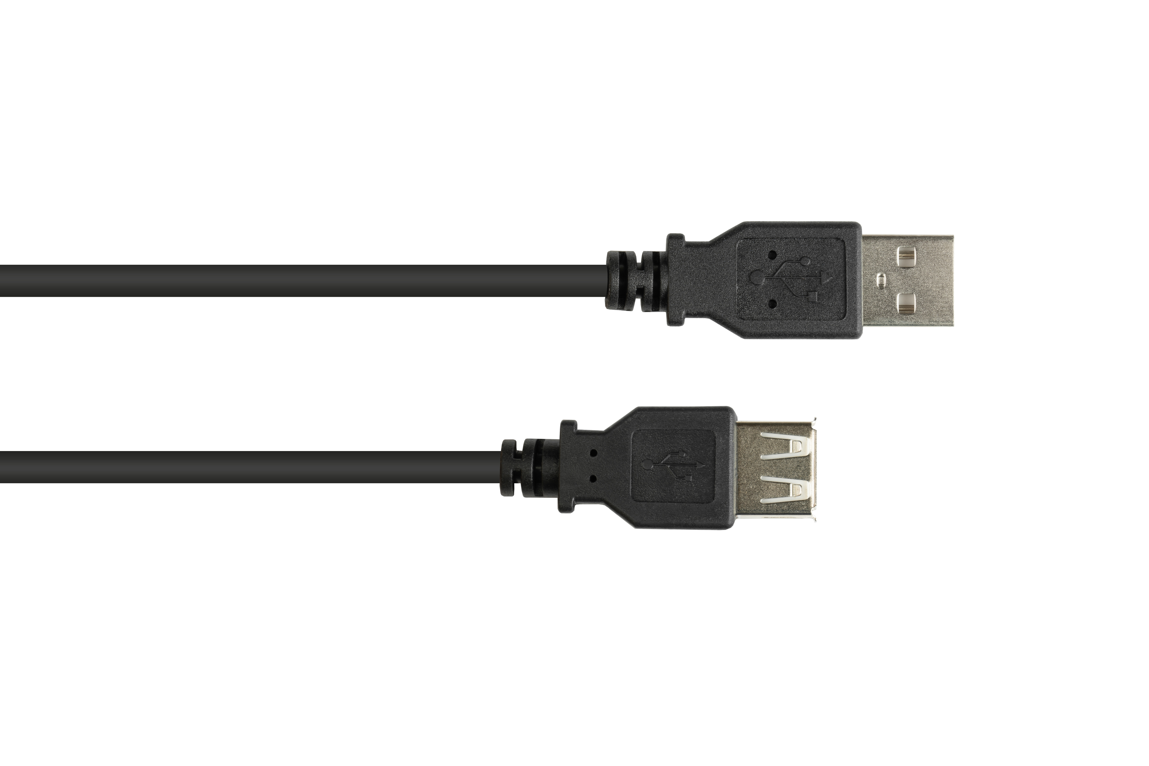 Zwei schwarze USB-Kabel auf weißem Hintergrund, eines mit Standard-USB, eines mit Mini-USB.