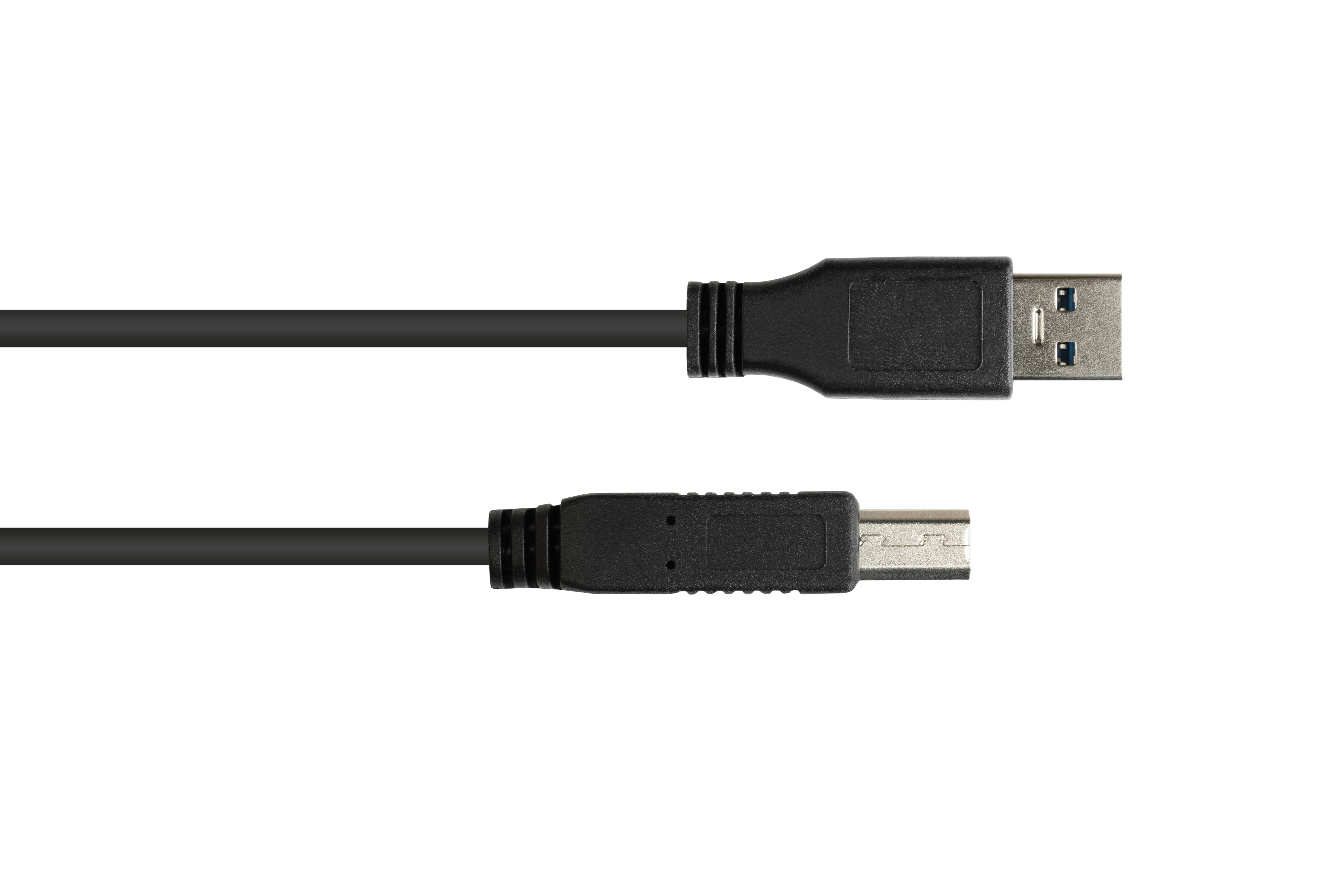 Schwarzes USB-Kabel mit USB-A- und Micro-USB-Anschlüssen, auf weißem Hintergrund.