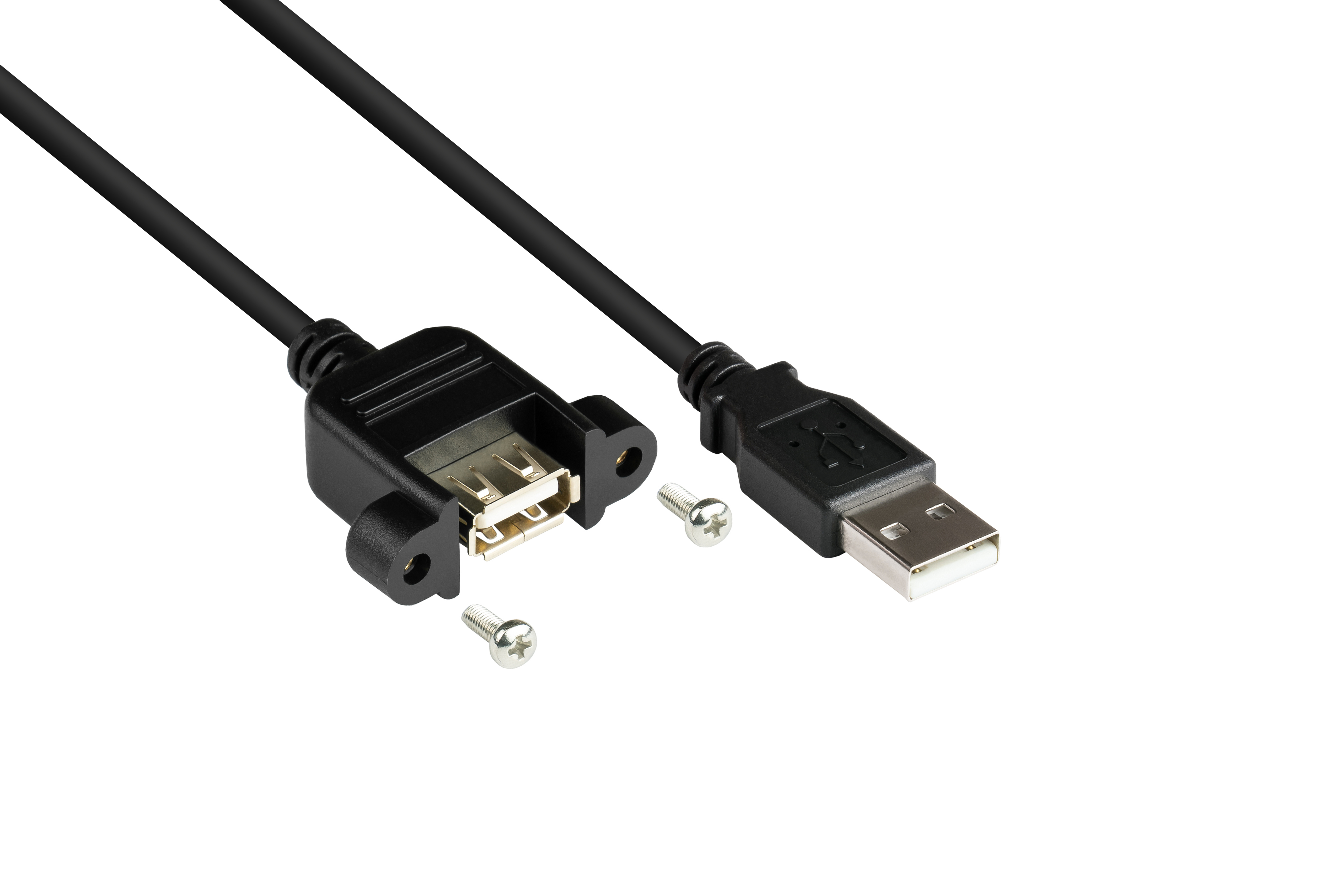 CU, USB 2.0 A, CONNECTIONS schwarz GOOD A Stecker Einbaubuchse Verlängerungskabel an