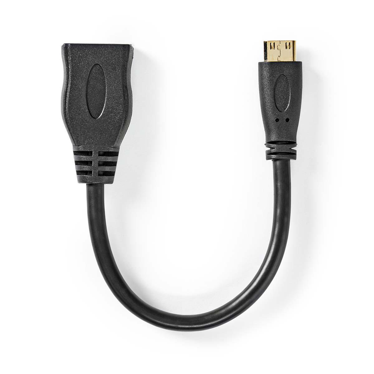 Ein schwarzes HDMI-auf-Micro-HDMI-Adapterkabel auf weißem Hintergrund, U-förmig.