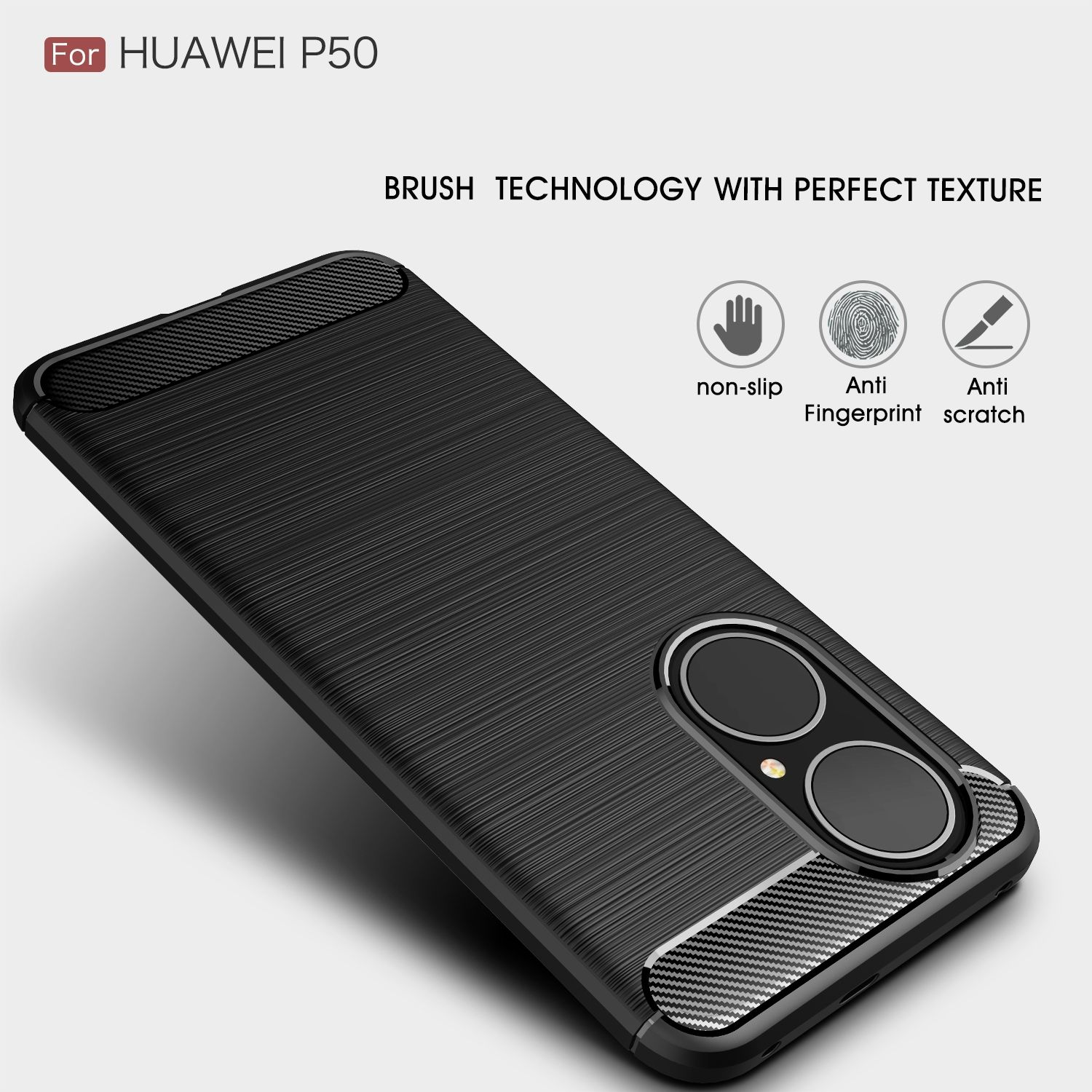 Schwarze strukturierte Handyhülle. Merkmale: rutschfest, Anti-Fingerabdruck, Anti-Kratzer. Für Huawei P50.