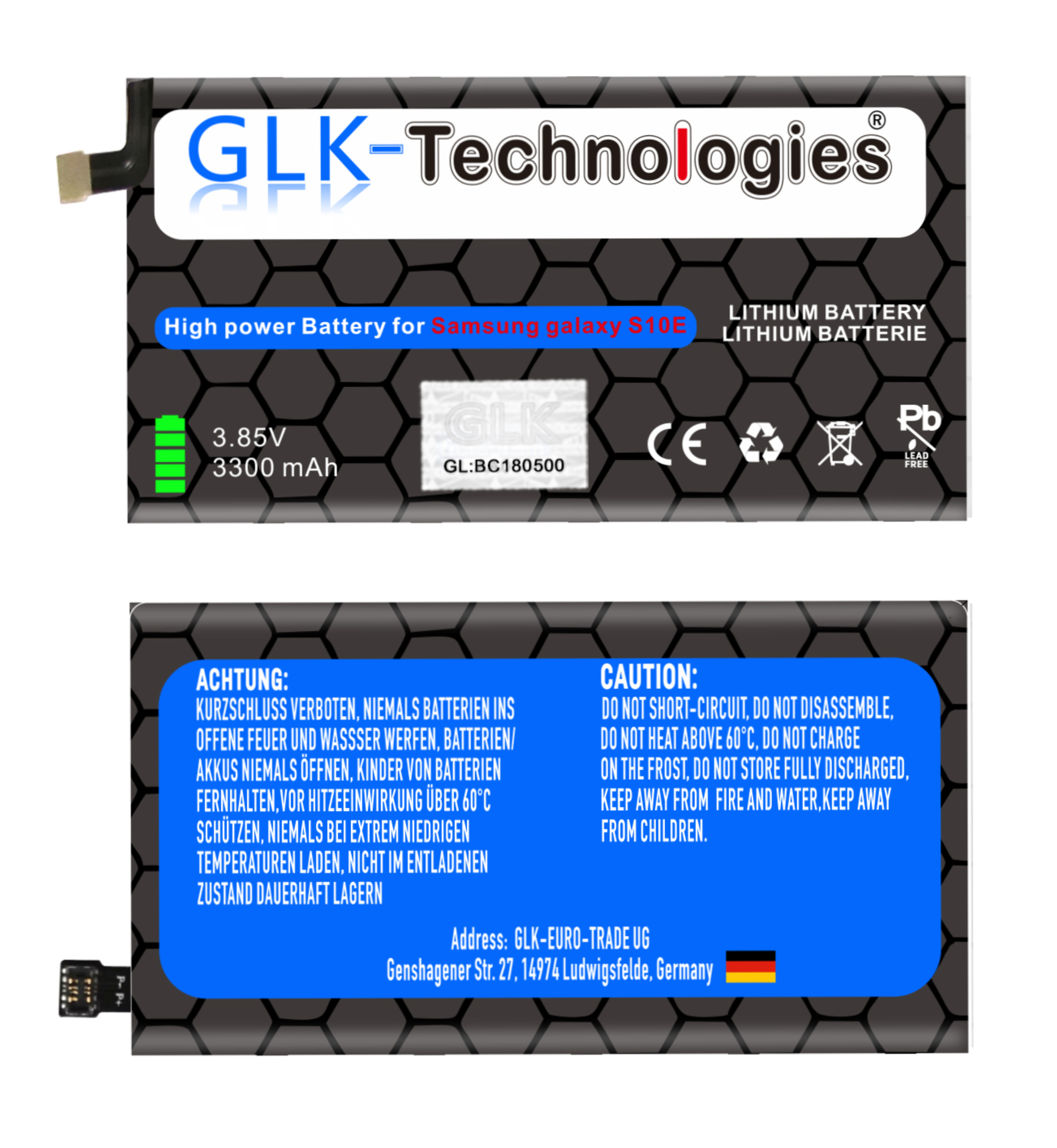 GLK-TECHNOLOGIES Ersatz Akku für Samsung mAh Akku, 3300 3.85 Smartphone mAh G970F 3300 GLK-S10E Li-Ion, Galaxy S10e Volt