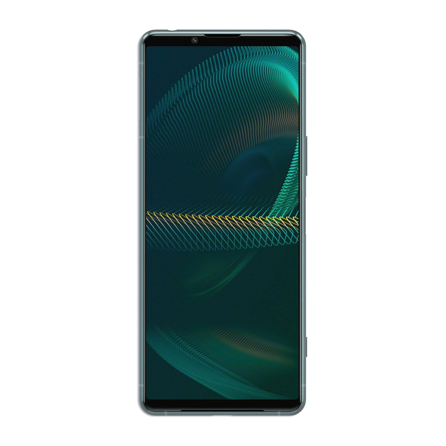 Smartphone mit einem grünen und gelben Farbverlauf auf dem Bildschirm. Schwarzer Bildschirm.