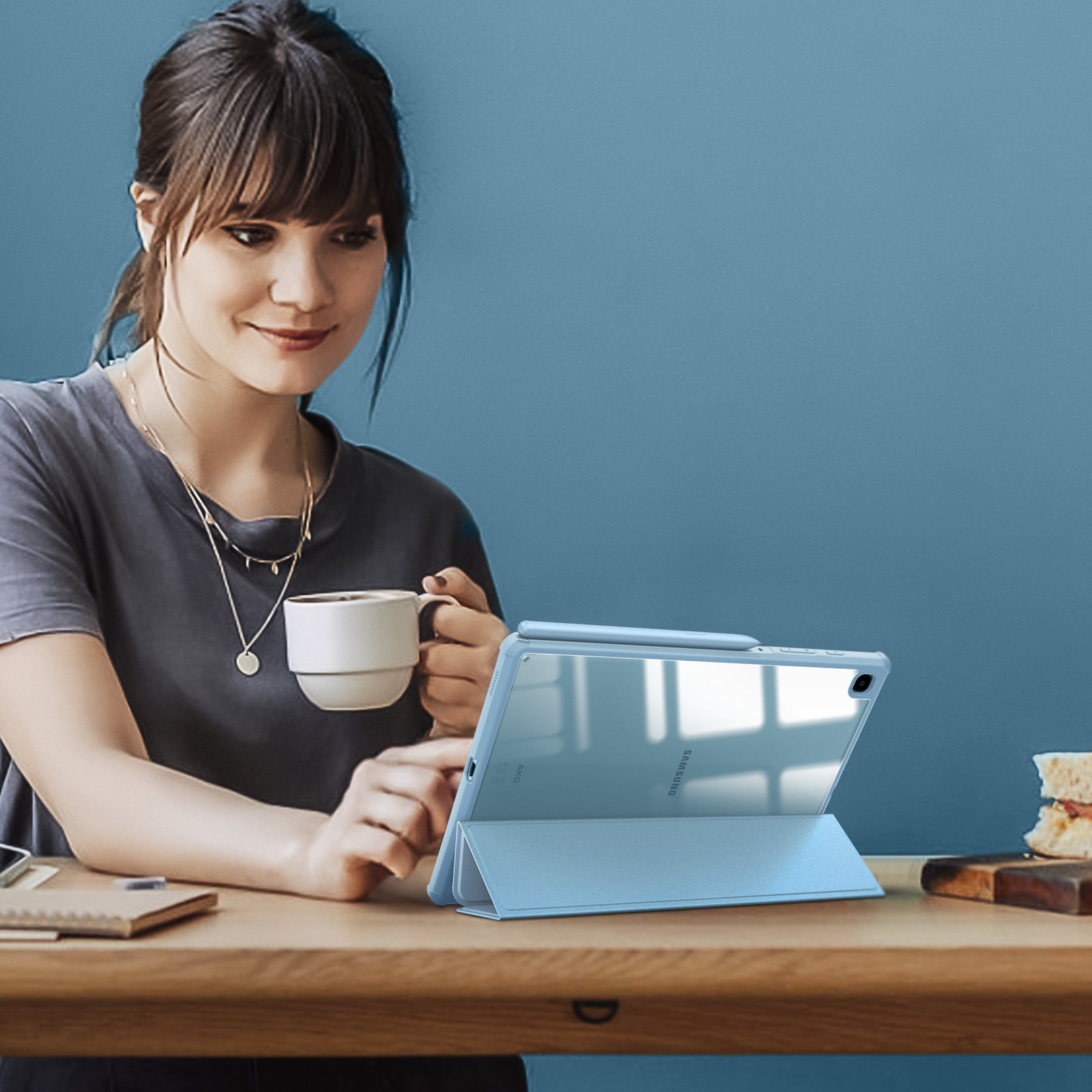 Hülle FINTIE für Himmelblau Samsung Bookcover Polyurethan, Tablethülle Thermoplastisches