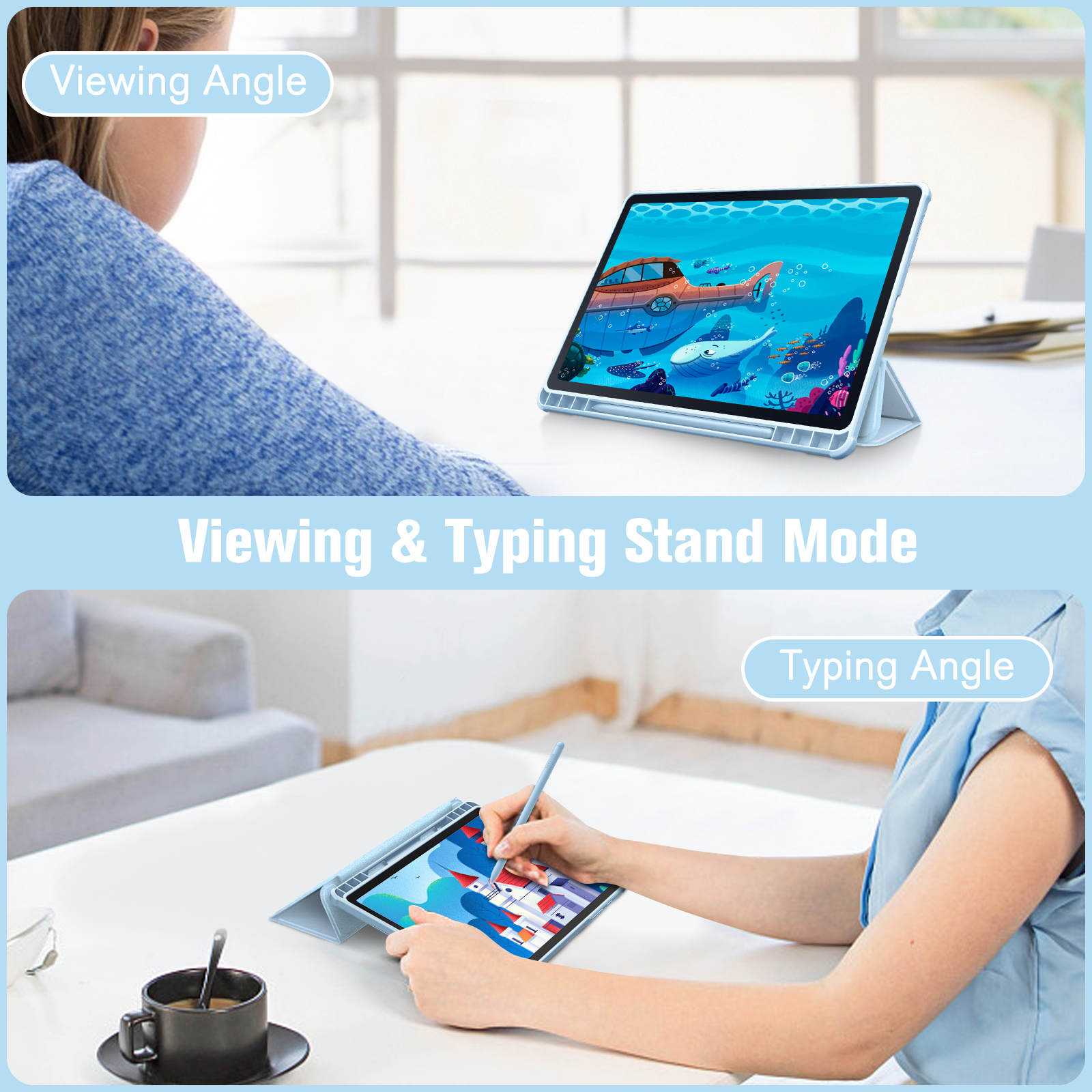 Samsung Thermoplastisches für Tablethülle Bookcover Hülle FINTIE Himmelblau Polyurethan,