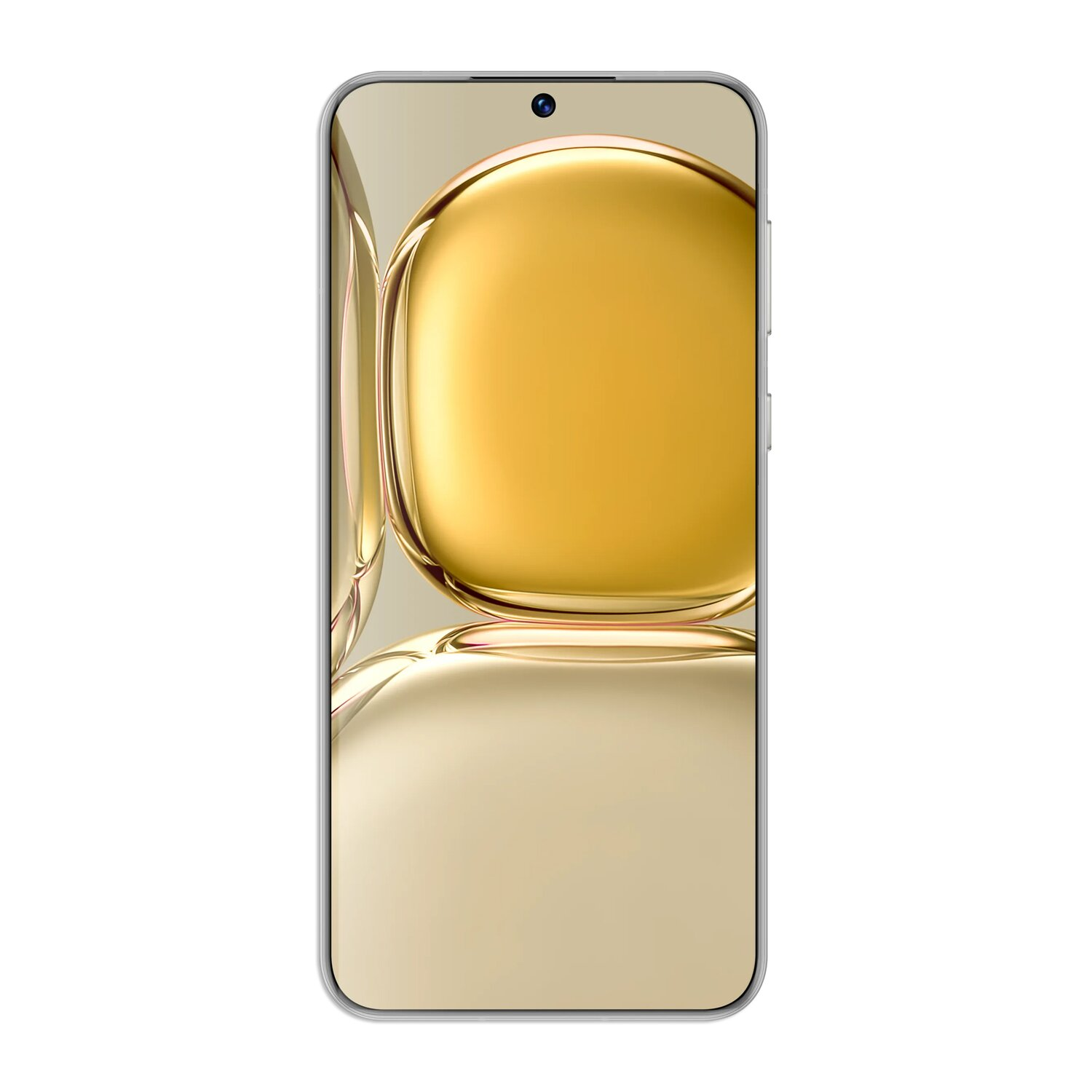 Telefon mit goldenem Hintergrunddesign, mit Kamera auf der oberen Vorderseite.