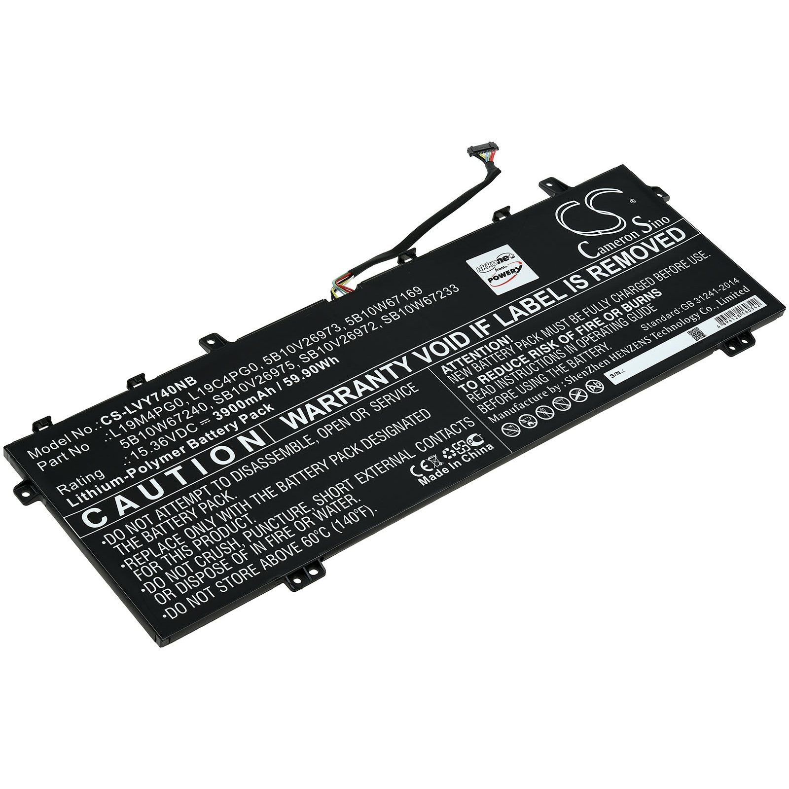 Y9000X Li-Polymer 3900mAh POWERY Akku, Volt, Akku 15.36 für Lenovo Legion