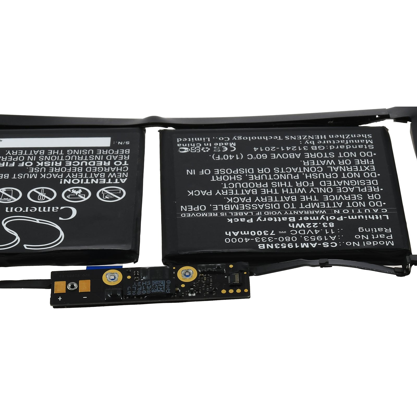 Componentes de dispositivos electrónicos. Incluye baterías y una placa de circuito. Fondo blanco.