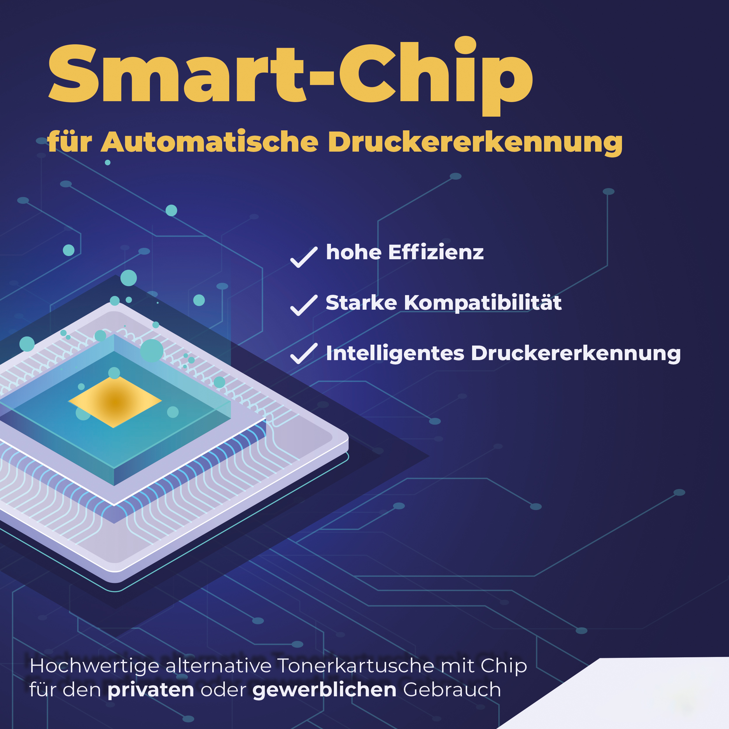 Eine Werbung mit einer Smart-Chip Grafik und Text auf Deutsch.