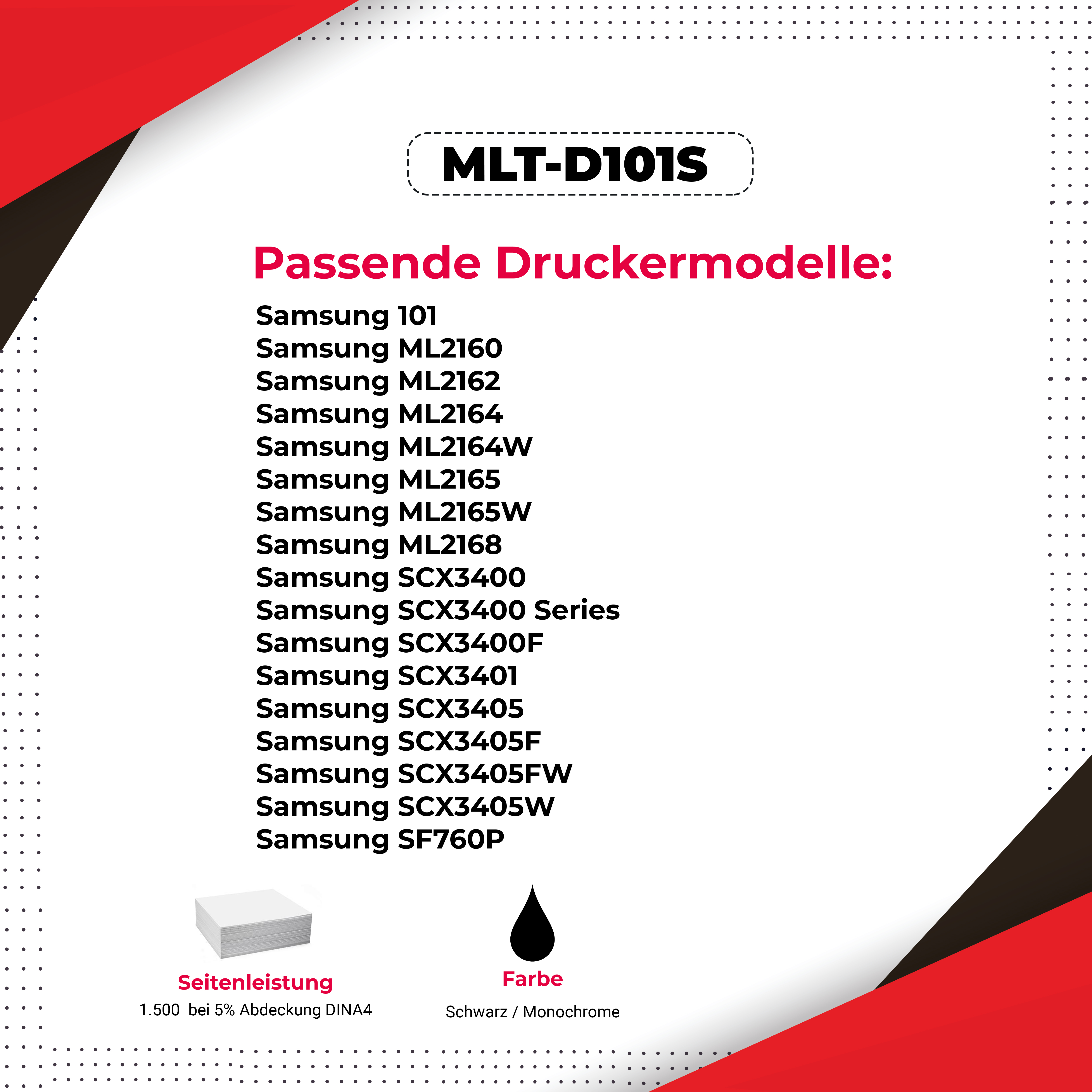 Bedrucktes Material mit einer Liste von Druckermodellen und Tintenpatronen-Details, roter Hintergrund.