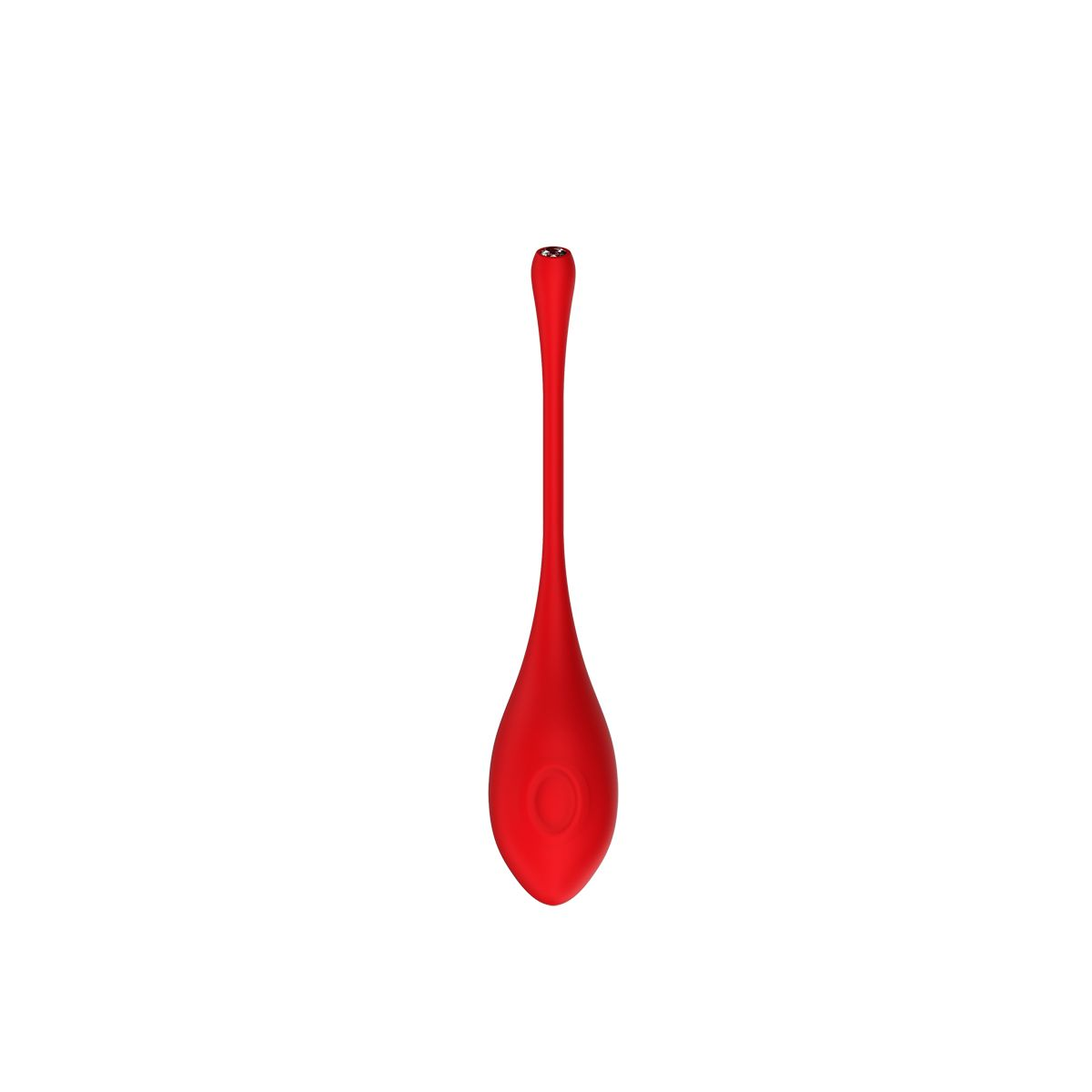 Rotes Sexspielzeug mit Tropfenform und langem Stiel.