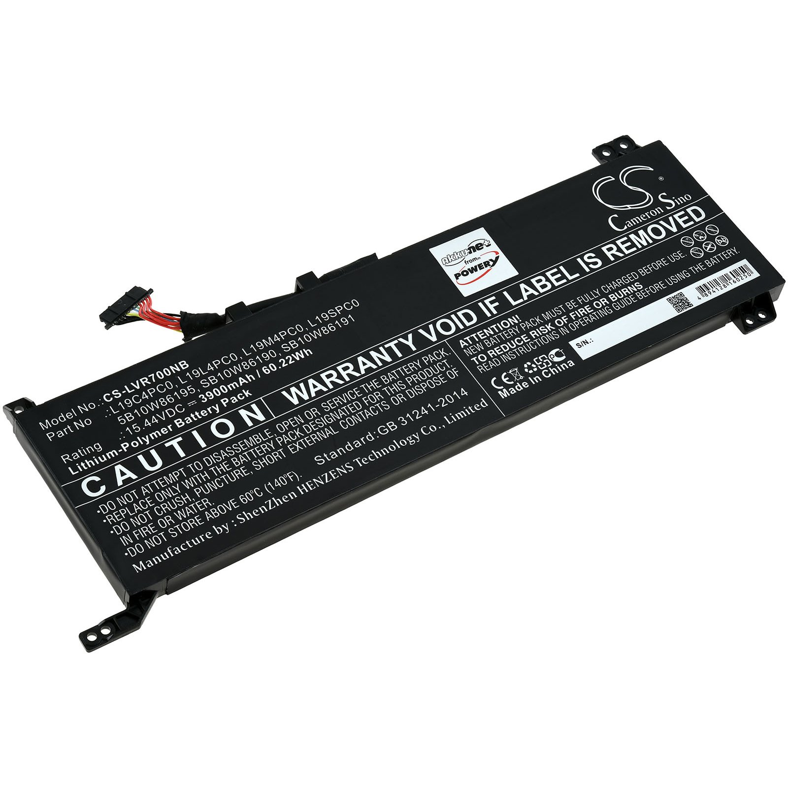 Volt, für Lenovo Typ POWERY Li-Polymer L19C4PC0 3900mAh Akku 15.44 Akku,