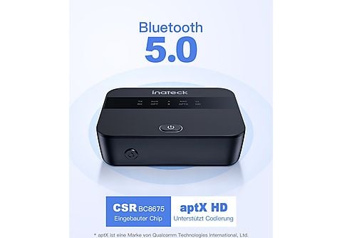 INATECK aptX HD Bluetooth 5.0 Transmitter, Audio Adapter für 2 Köpfhörer,  unterstützt Glasfaserkabel Adapter