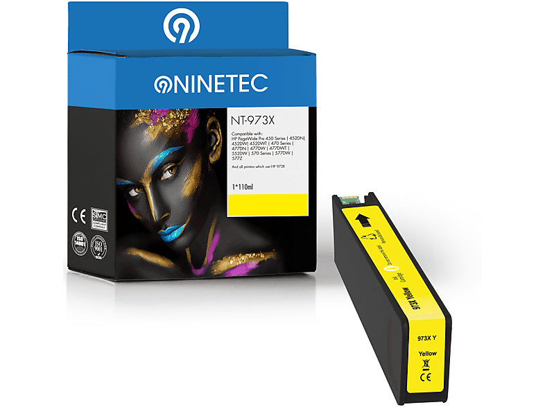 NINETEC 1 Patrone (F6T83AE) ersetzt yellow HP X 973 Tintenpatrone