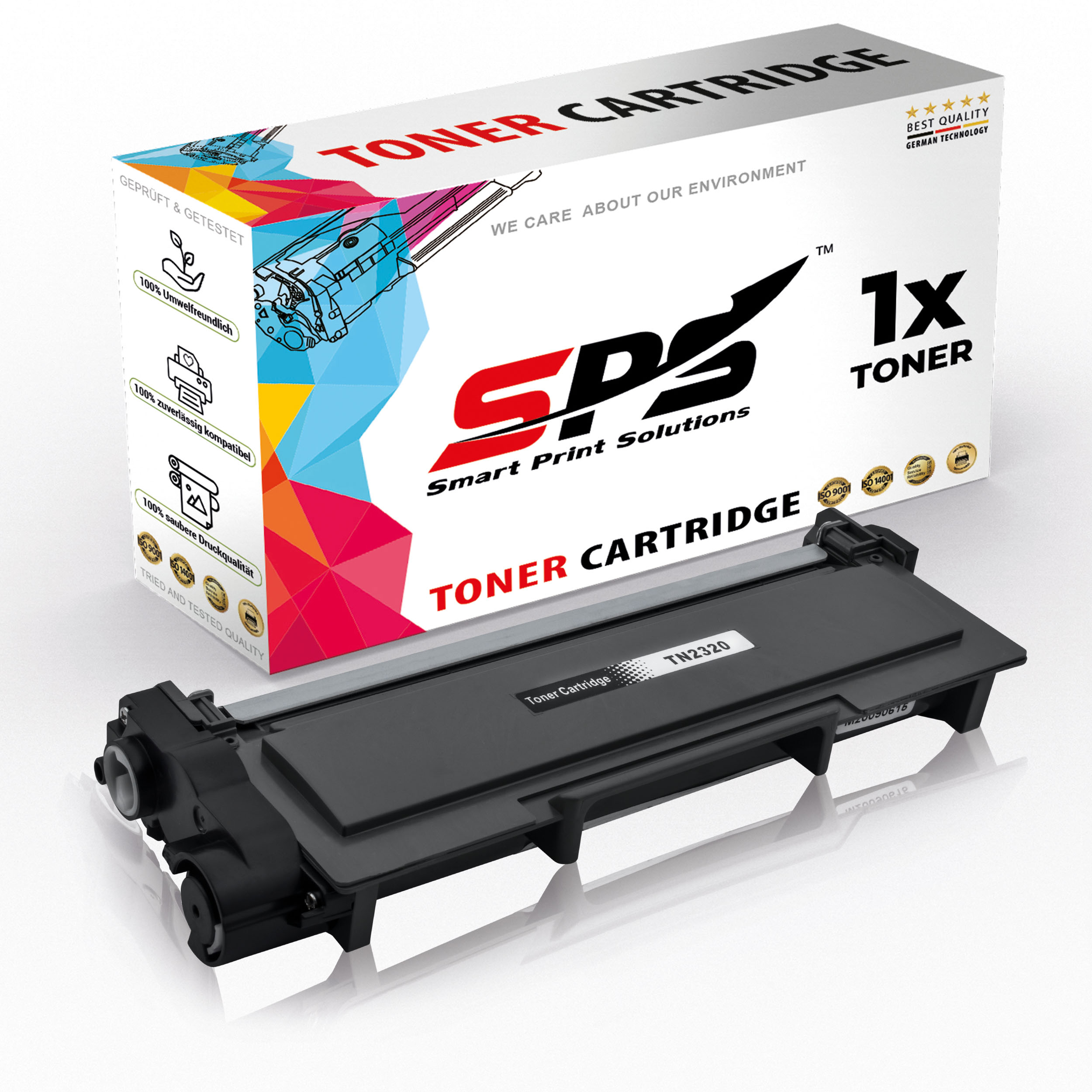 Schwarze Tonerkartusche vor einer Box mit dem SDS-Logo und den Worten 'Toner Cartridge'.