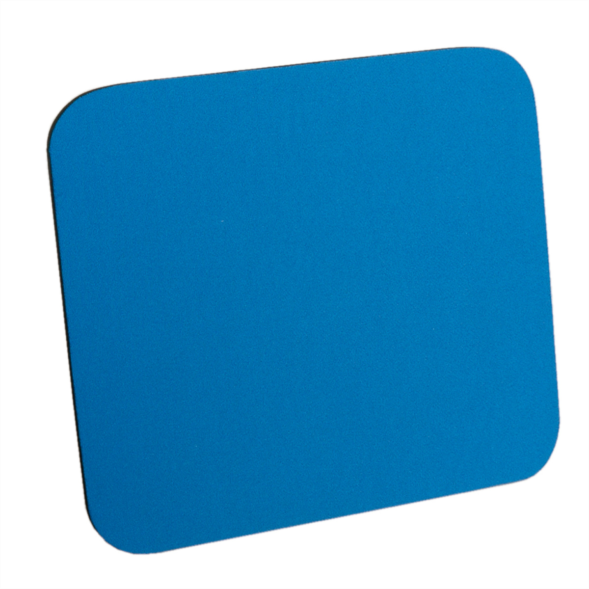 Tapis de souris carré bleu avec coins arrondis sur fond blanc.