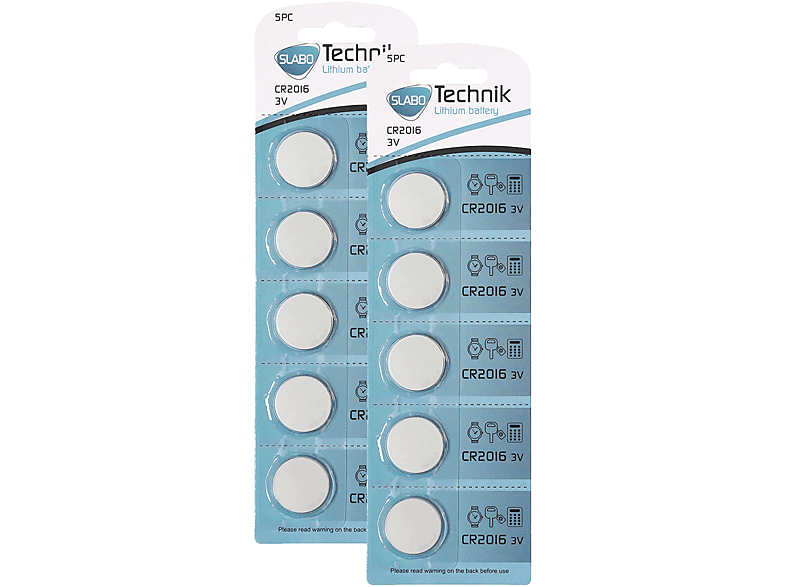 SLABO CR2016 Knopfzellen Batterien Lithium - 3.0V - 10er-Pack – Li-Ion Knopfzellen für Armbanduhr | CR-2016 Batterie