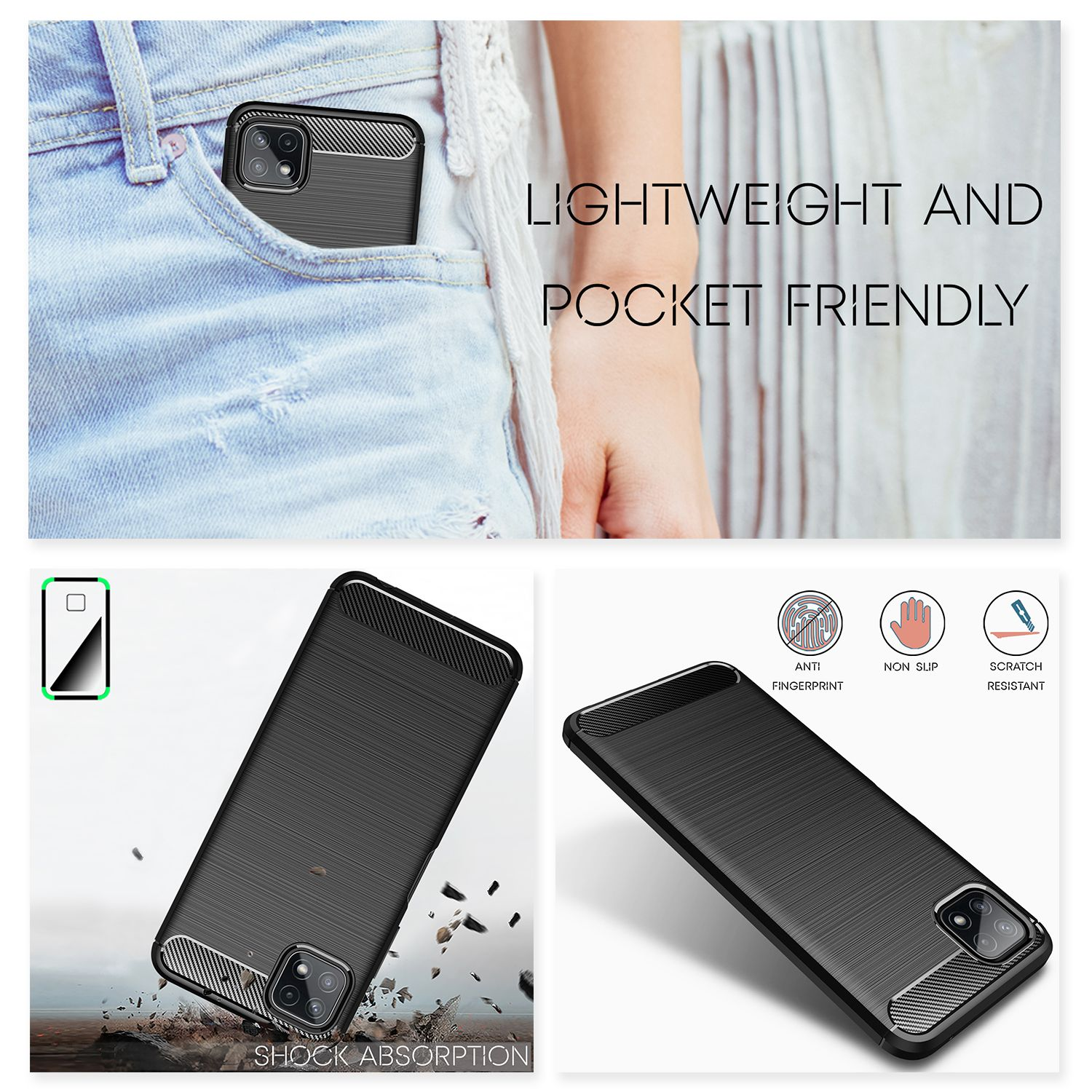 NALIA Carbon-Look Silikon Hülle, Backcover, 5G, Schwarz Galaxy A22 Samsung