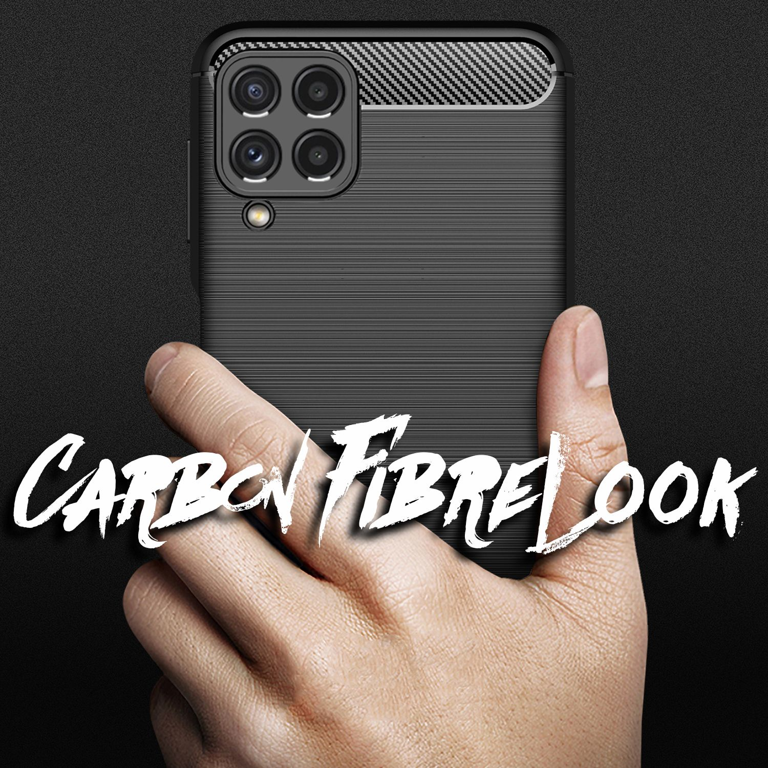 NALIA Carbon-Look Silikon Galaxy Backcover, A22, Schwarz Hülle, Samsung