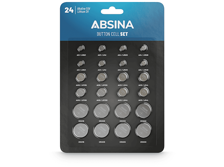 ABSINA 100er Pack Alkaline Knopfzellen Sortiment - 20x AG1 / 30x AG3