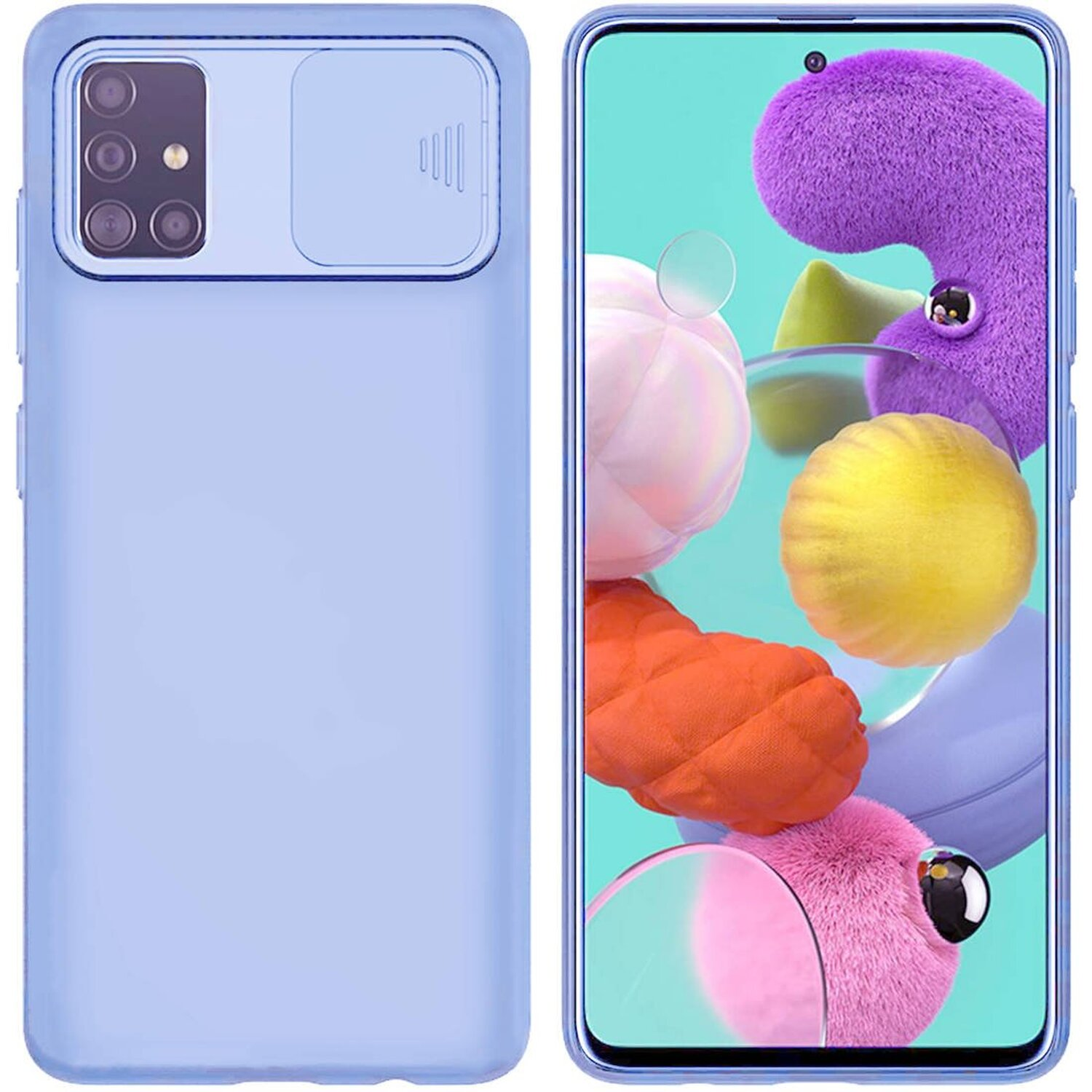 Blaue Handyhülle mit Kameraabdeckung.