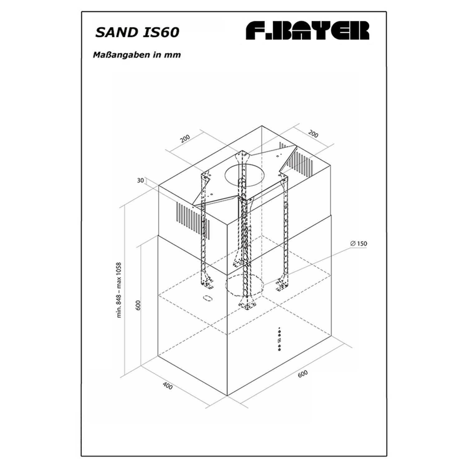 F.BAYER SAND IS60S ECO, Dunstabzugshaube breit, tief) cm 40 cm (60