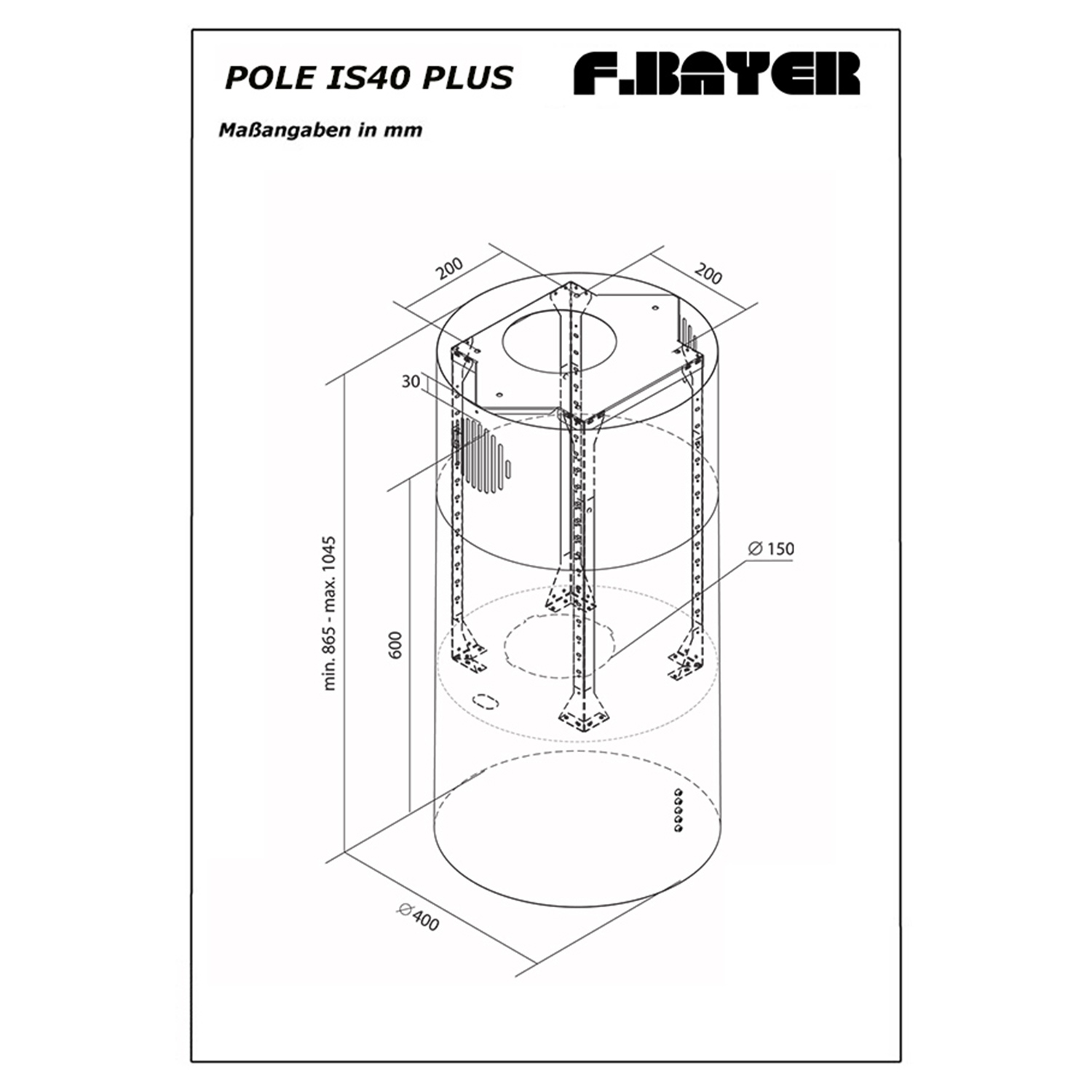 F.BAYER tief) cm PLUS, IS40E cm (40 Dunstabzugshaube POLE 40 breit,