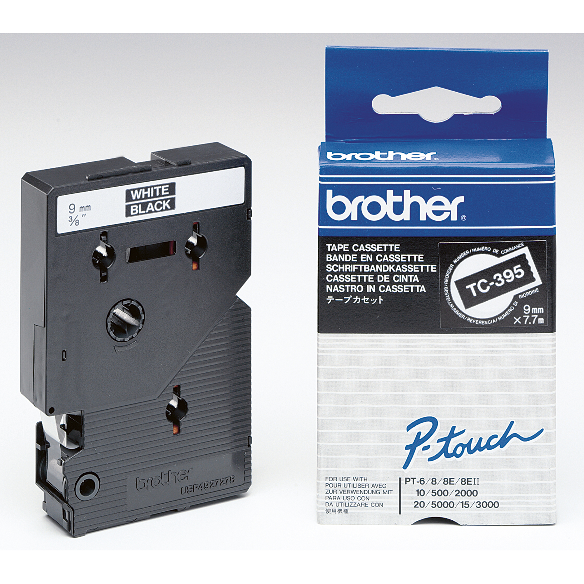 BROTHER Tape Cassette TC395 Schriftbandkassette weiß schwarz auf