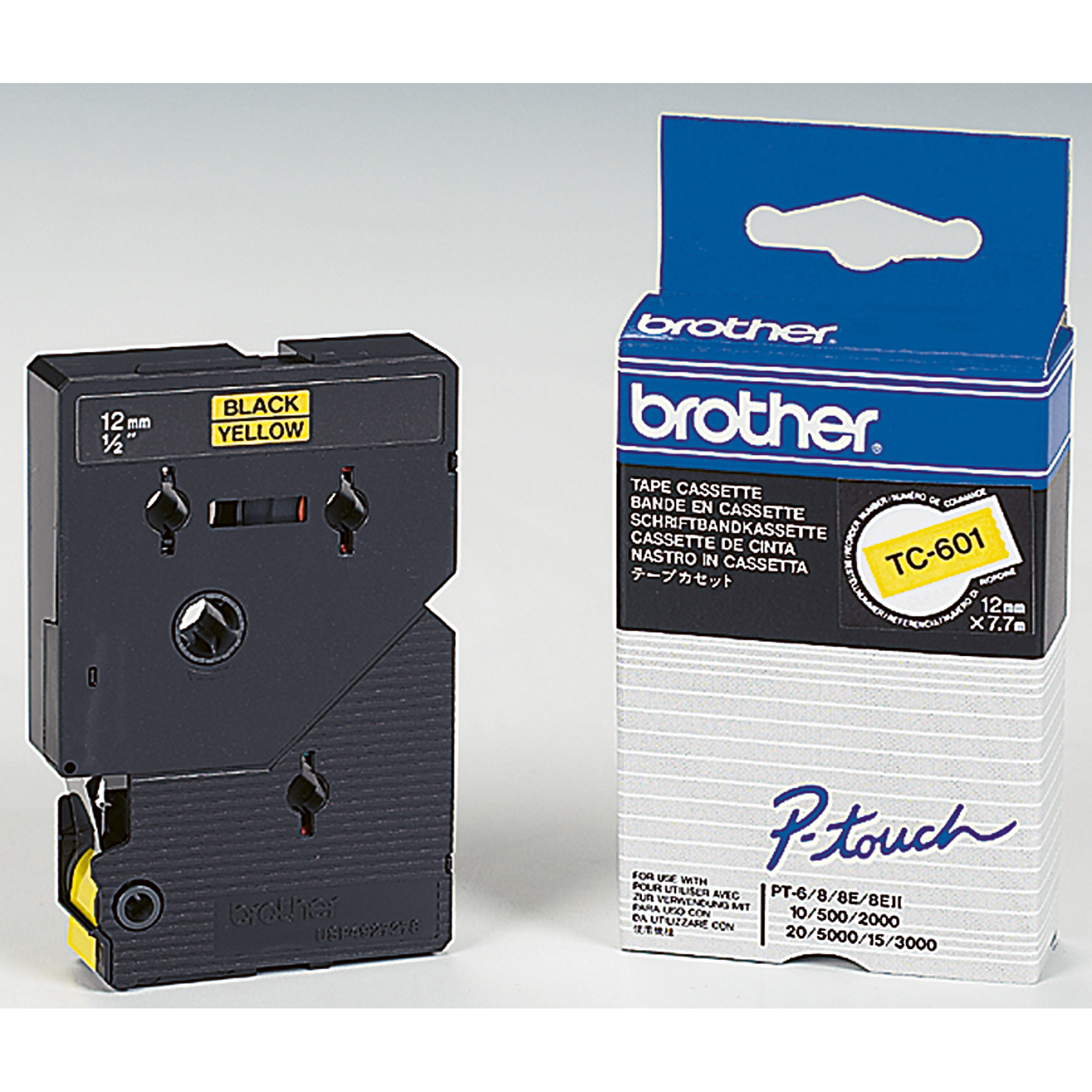 gelb BROTHER auf Cassette schwarz Schriftbandkassette TC601 Tape