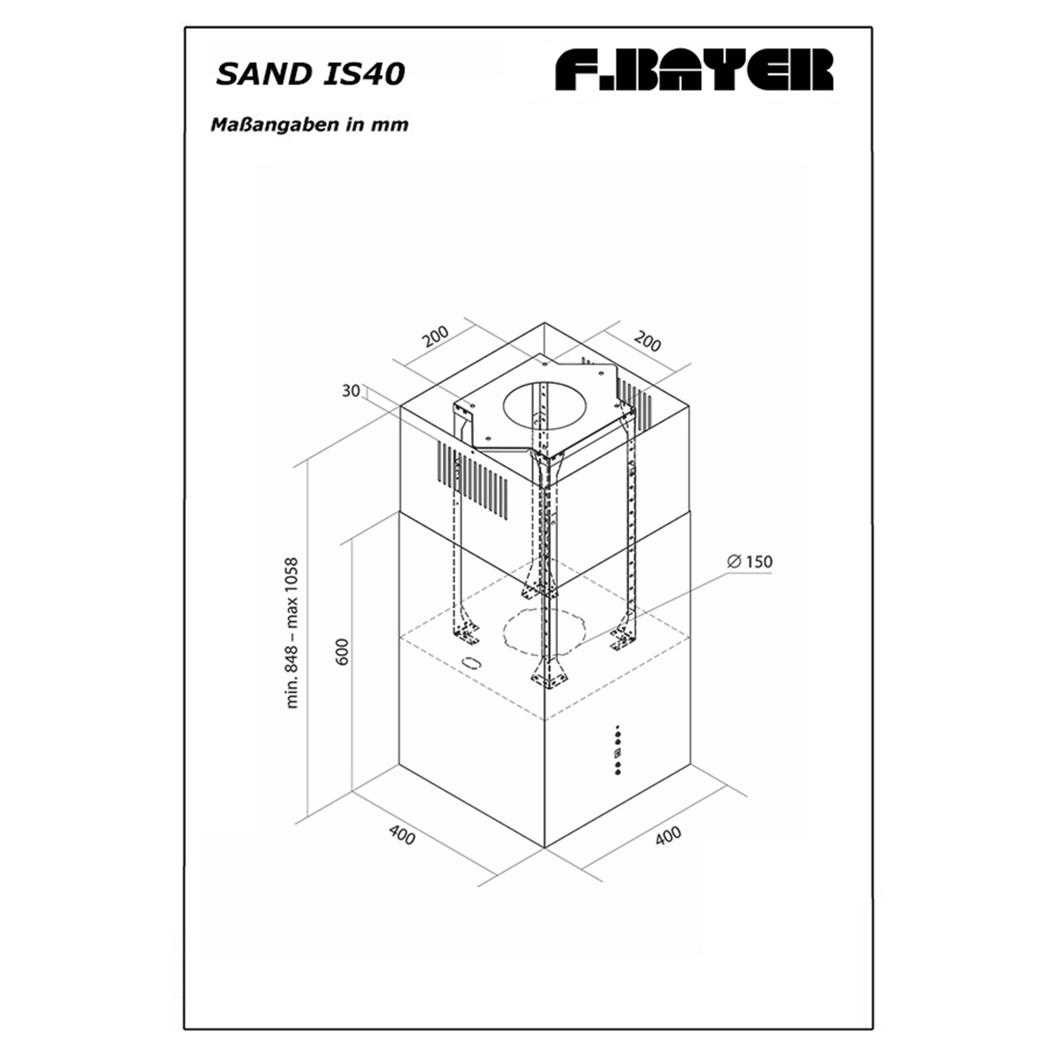 40 IS40SM cm SAND Dunstabzugshaube (40 F.BAYER breit, ECO, cm tief)