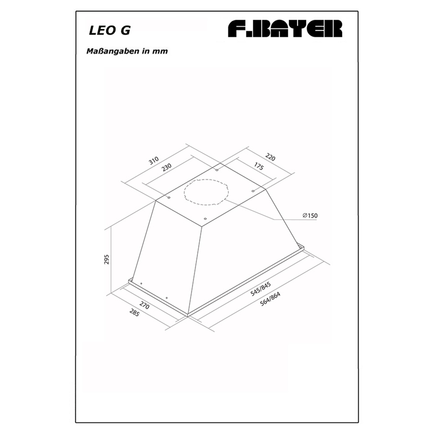 LEO Dunstabzugshaube F.BAYER 60GW, breit, 28,5 (56,4 cm cm tief)