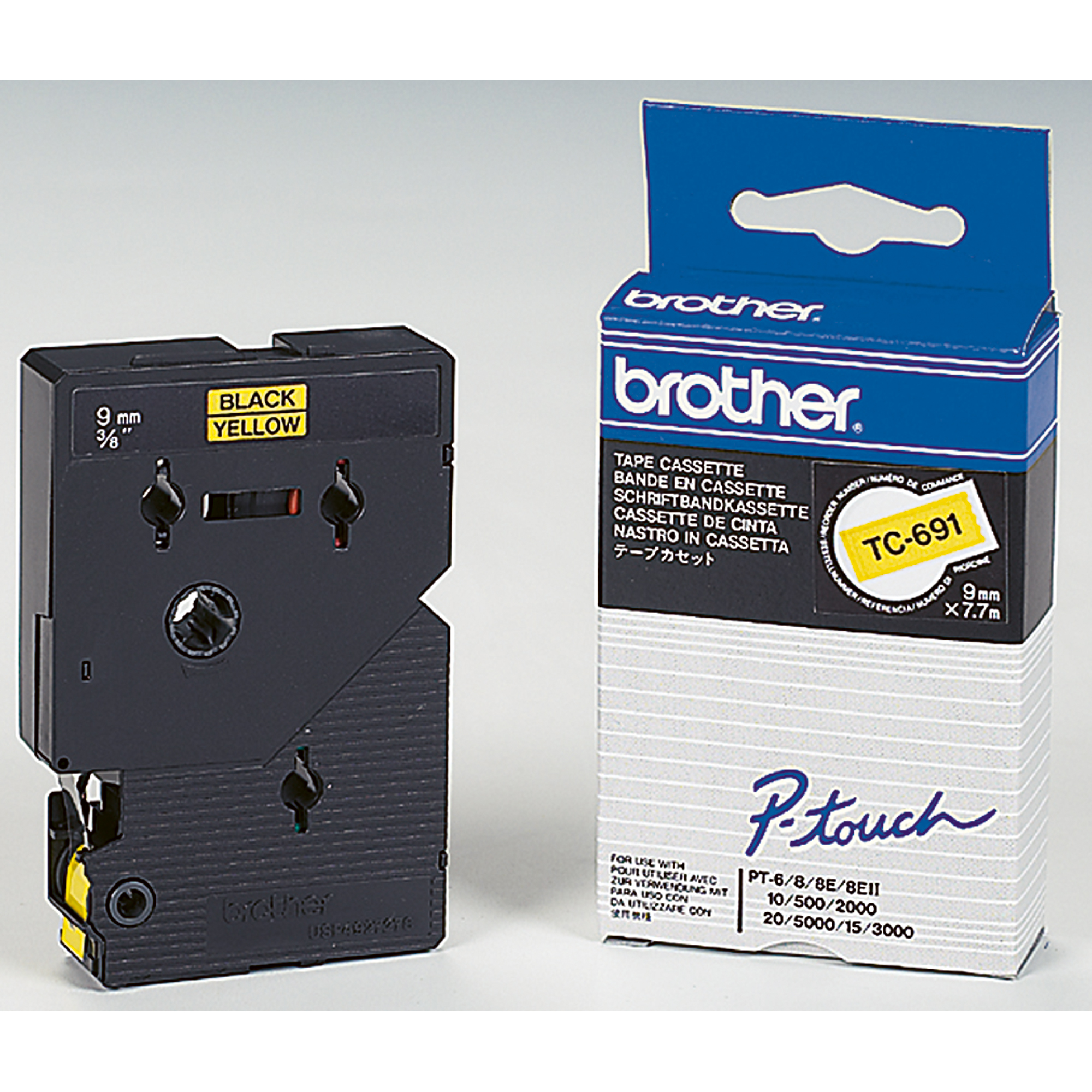 BROTHER Tape Cassette TC691 Schriftbandkassette auf gelb schwarz