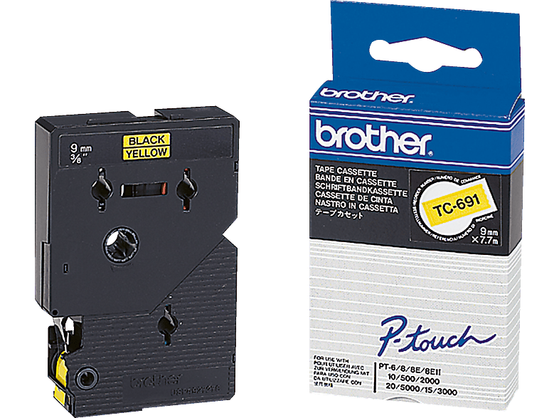 BROTHER Tape Cassette Schriftbandkassette auf gelb schwarz TC691