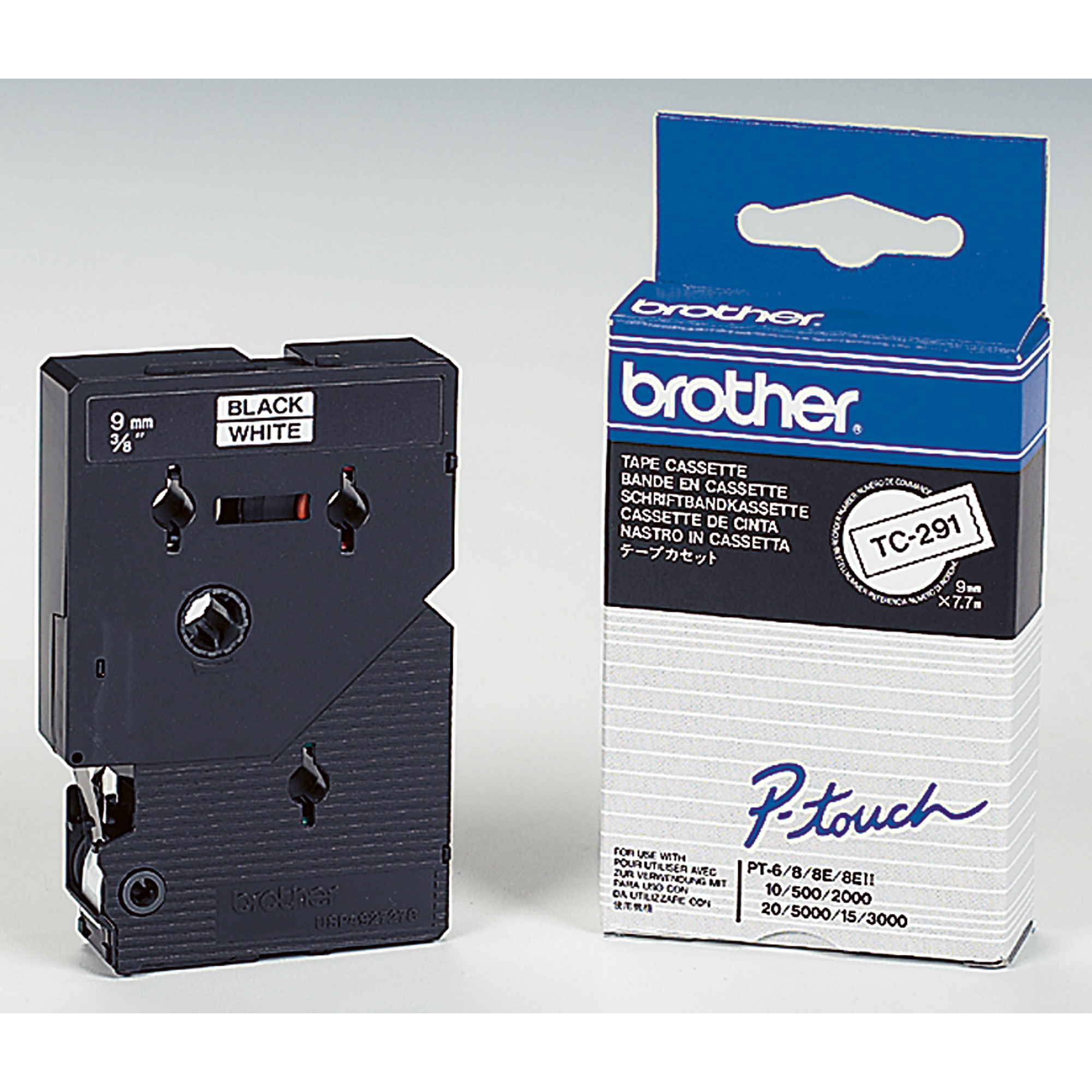 BROTHER Tape Cassette TC291 Schriftbandkassette auf schwarz weiß
