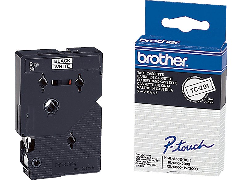 BROTHER Tape Cassette TC291 Schriftbandkassette auf schwarz weiß