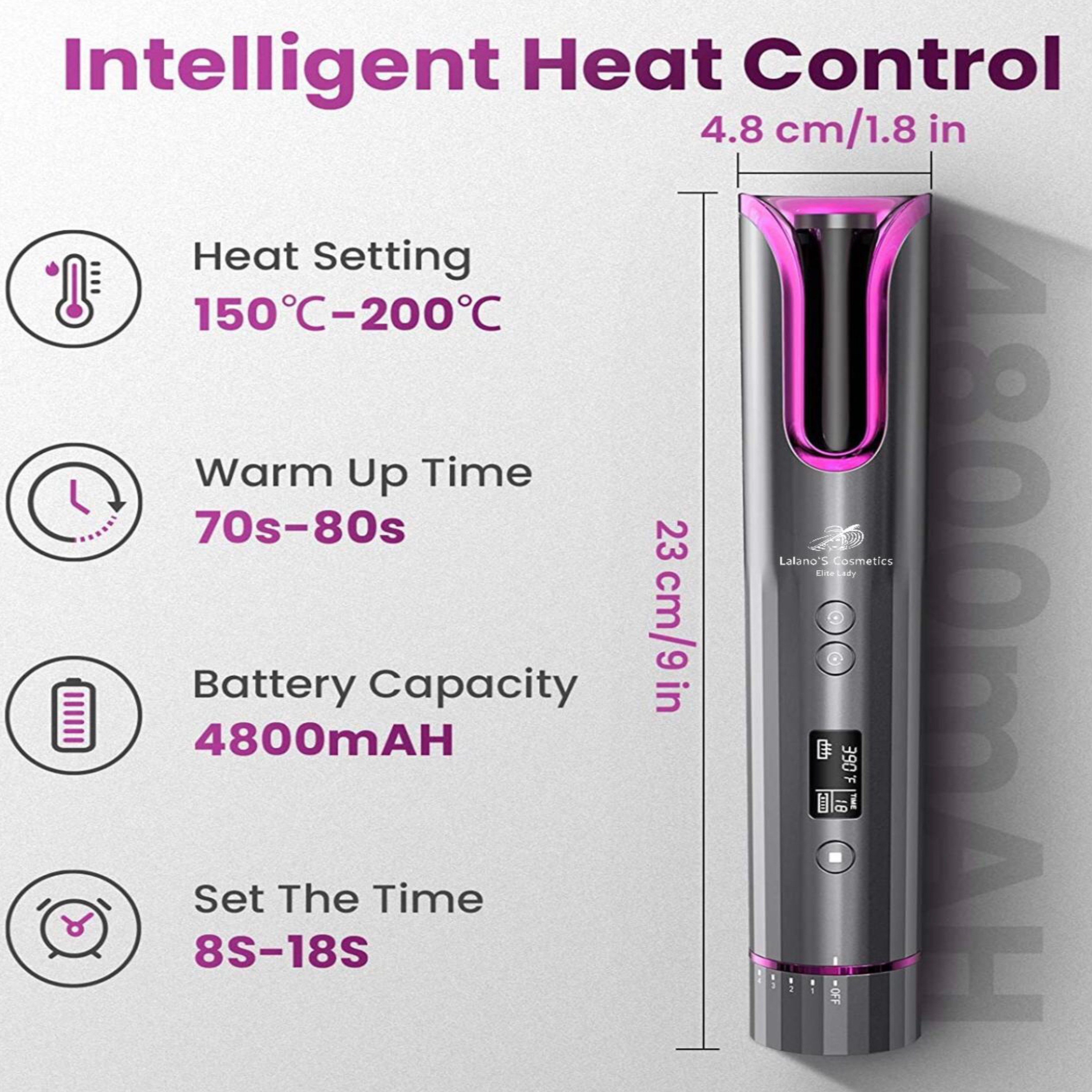 Lokówka z wyświetlaczem cyfrowym, czarna z różowymi akcentami.